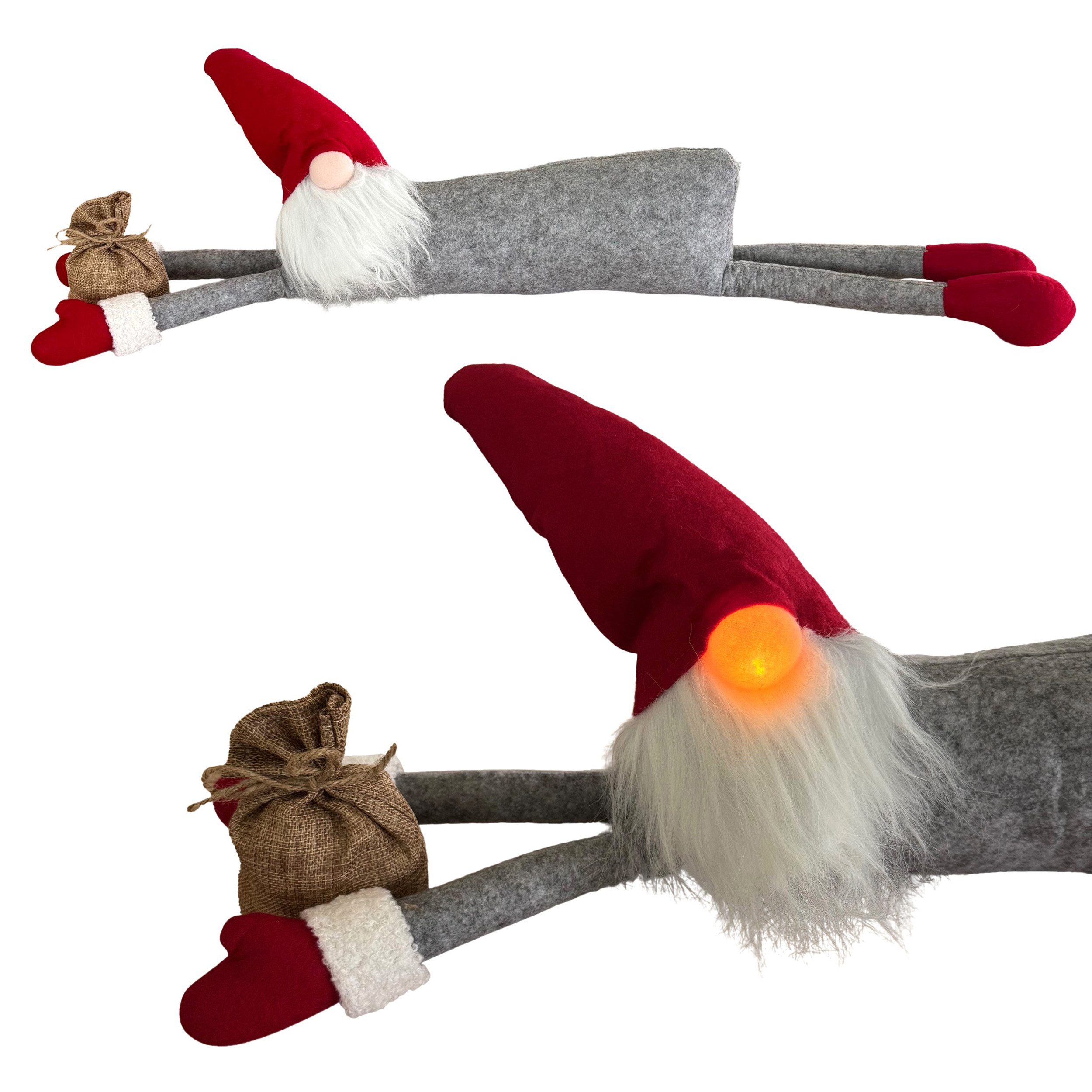 Online-Fuchs Wichtel XL liegend mit leuchtender LED Nase - Weihnachtsdeko ( günstig online kaufen