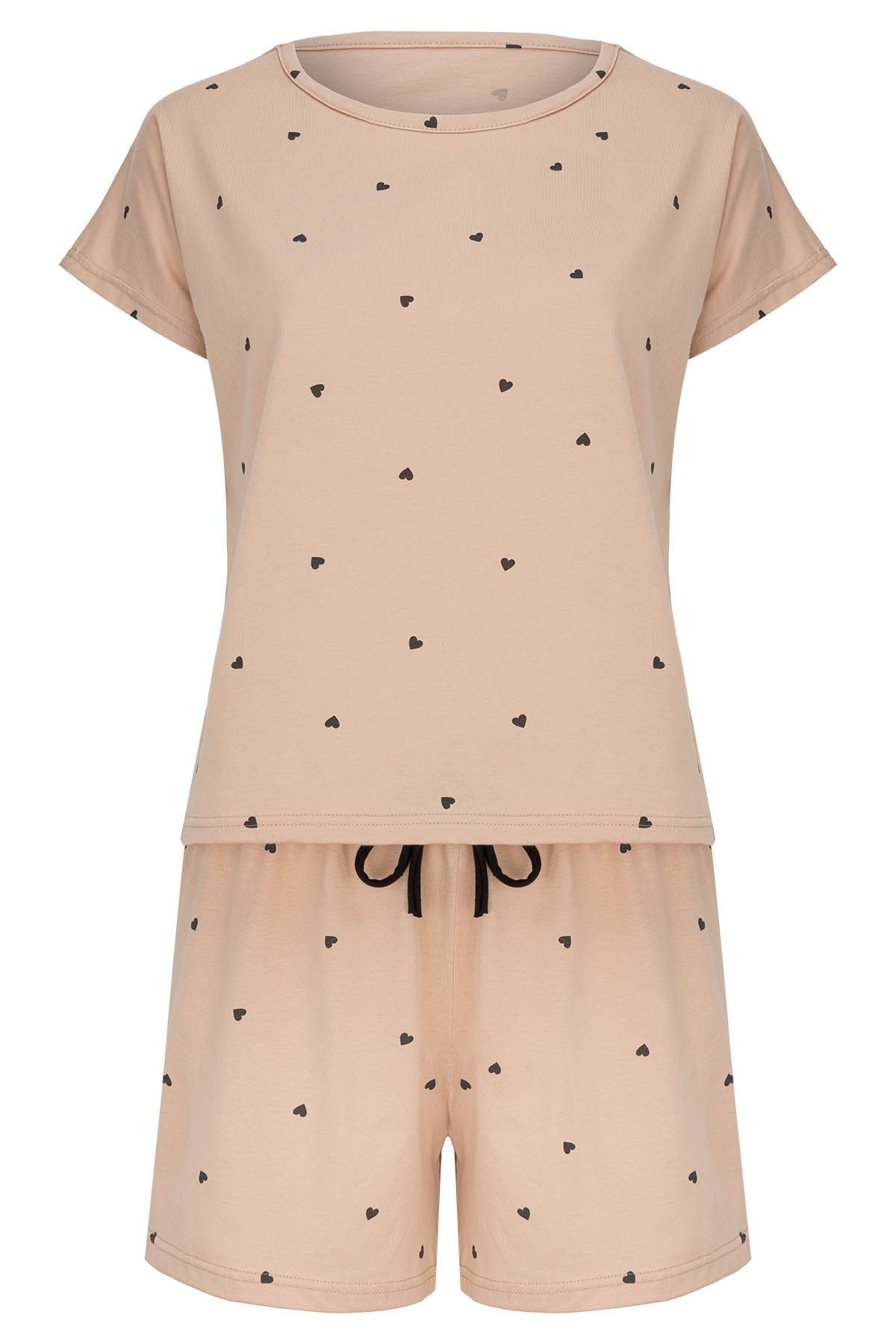 Mademoiselle Sommeil Shorty Schlafanzug in Beige mit schwarzen Herzmuster ( günstig online kaufen