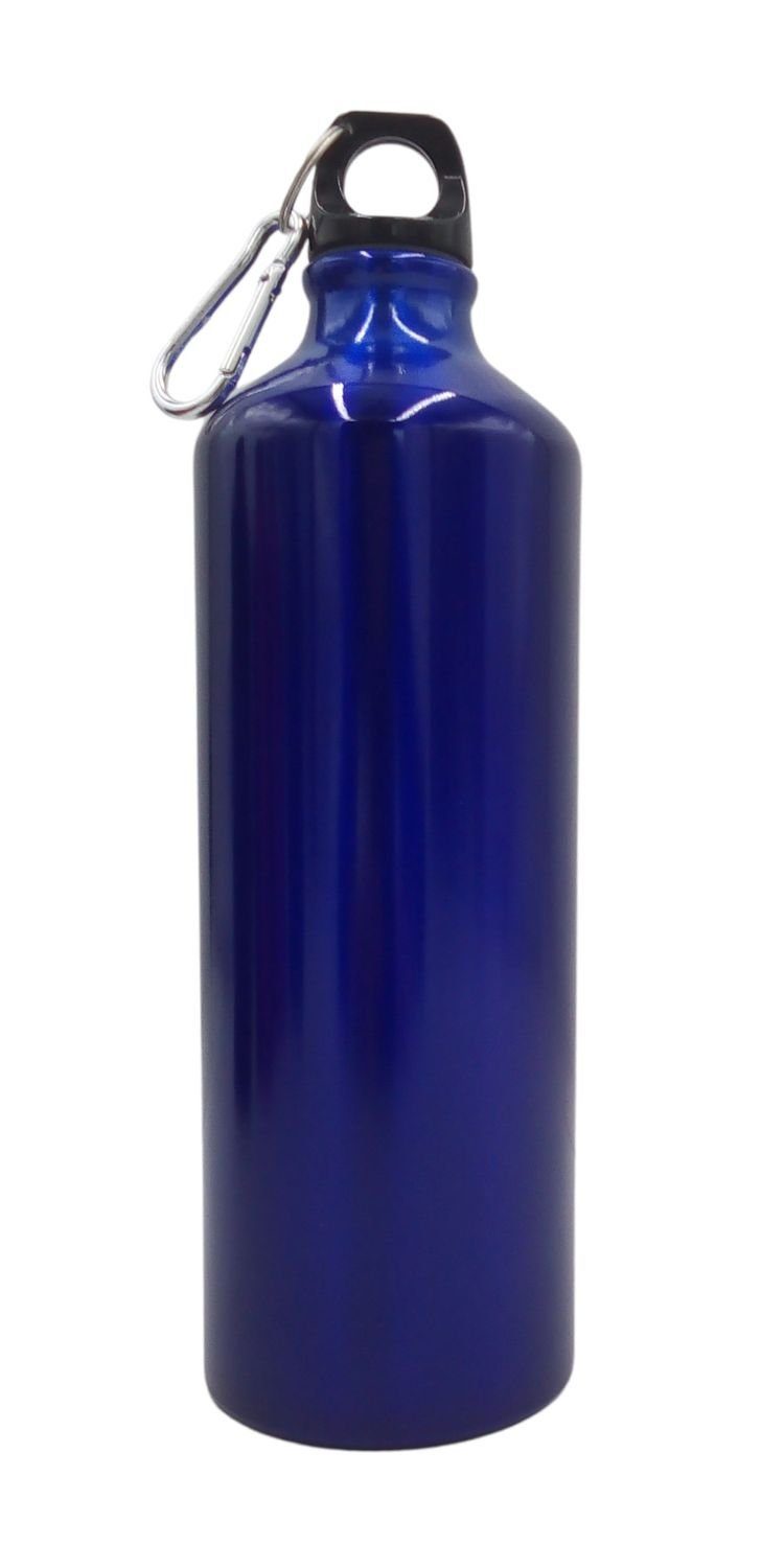 BURI Trinkflasche Aluminium Trinkflasche 1000ml farbig mit Karabiner Wasserflasche Sport blau