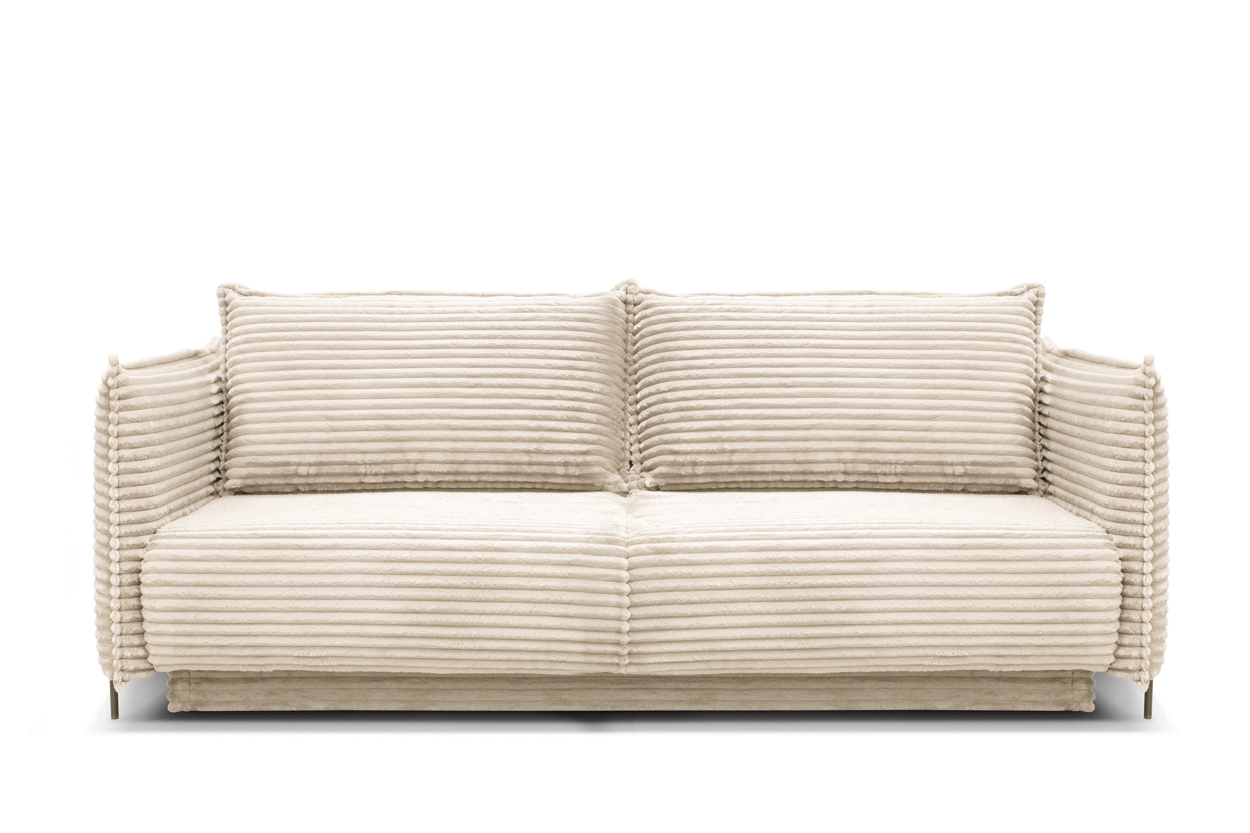Möbel für Dich 3-Sitzer Bettsofa Schlafsofa Amalfi, bezogen mit Cord oder Strukturstoff, mit Bettkasten und großer Liegefläche