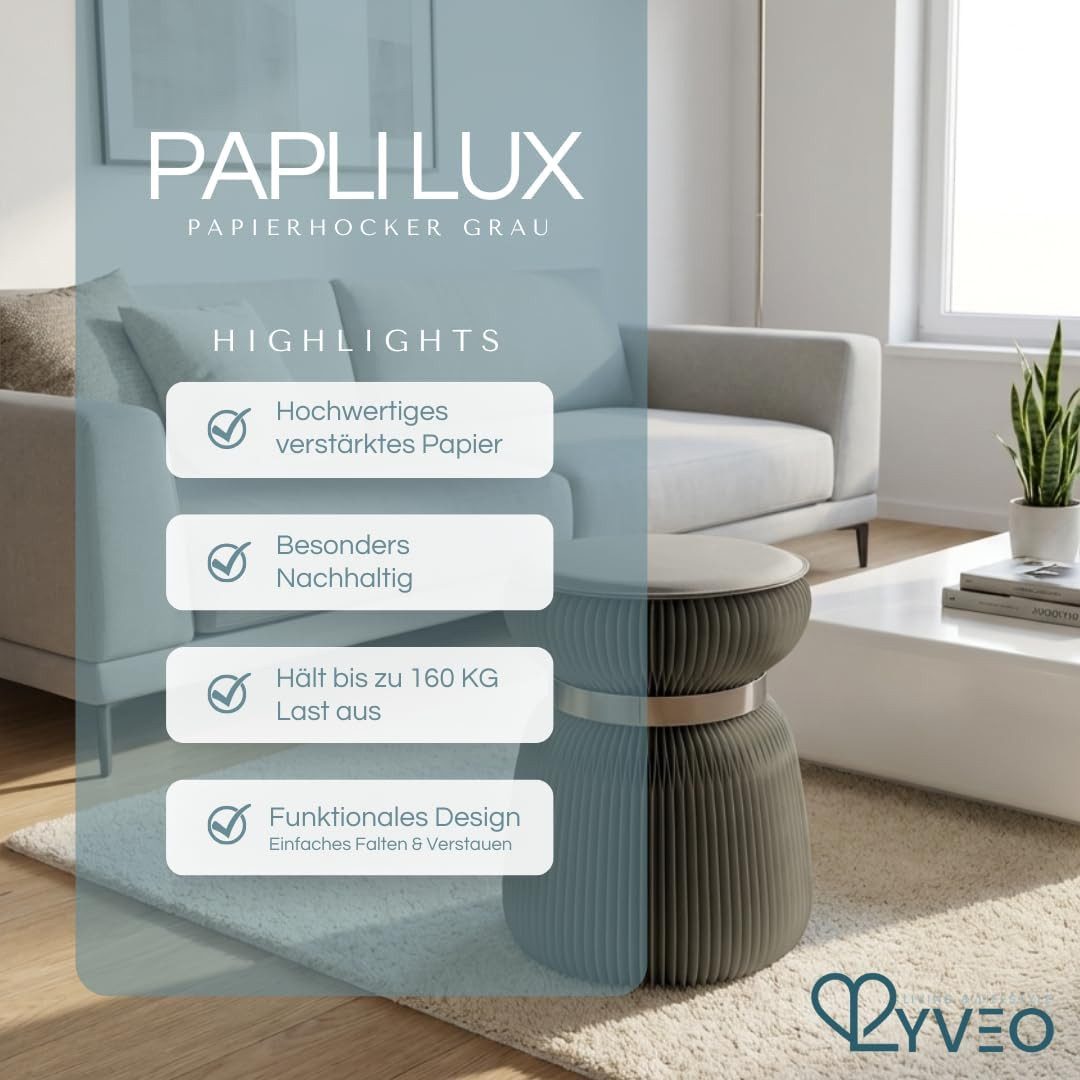 Lyveo Tritthocker Papierhocker Klapphocker faltbar 36x42cm Klappstuhl Beistelltisch, moderner Barhocker Klavierhocker rund