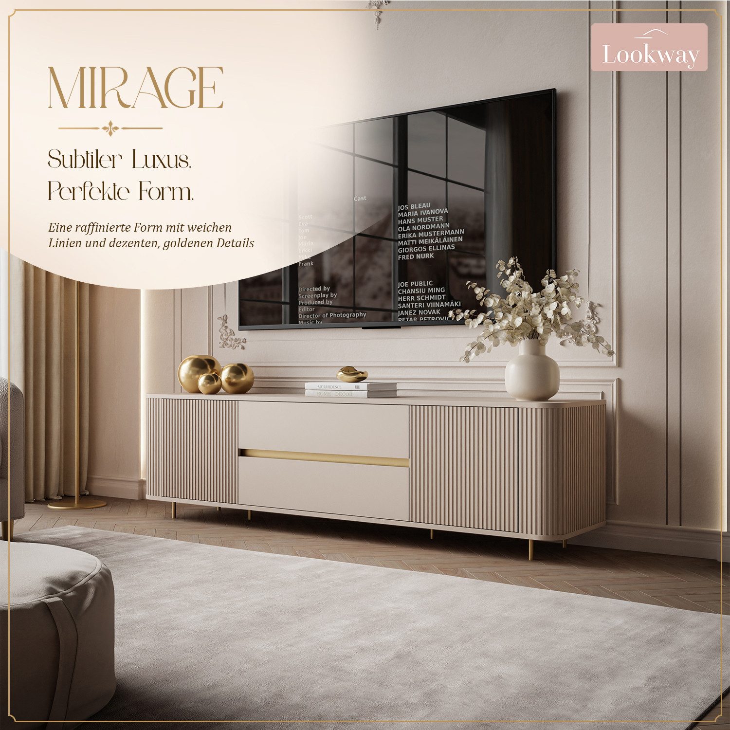 Lookway TV-Schrank MIRAGE GOLD 180 cm mit geriffelten Fronten 180x52x40 cm – Bild 3 von 5