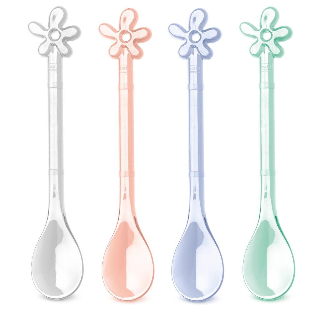 KOZIOL Kunststofflöffel Happy Spoons A-Pril Transparent Pastell 4er Set,  Aus der Serie Happy Spoon