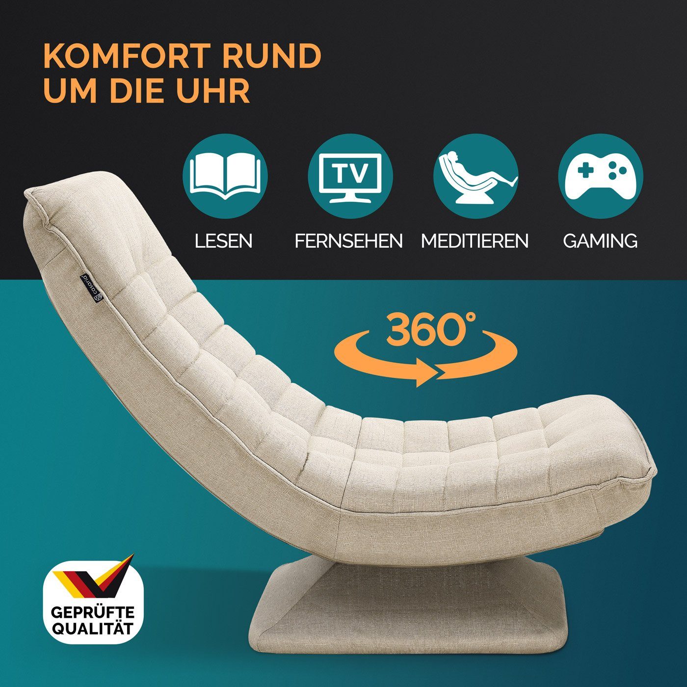 Casaria Relaxsessel Aberdeen, verstellbare Lehne Drehbar Klappbar 150kg Belastbarkeit 60x105x87cm