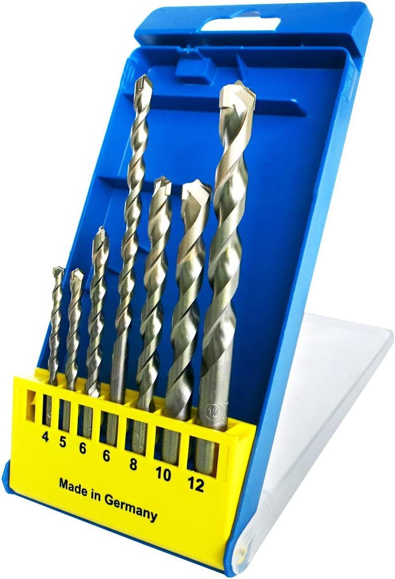 S&R Steinbohrer Betonbohrer in robuster Kassette, Industriequalität Made in Germany, (Set, 7-tlg Durchmesser: 4-12mm), Superschlag mit zylindrischem Schaft für Beton, Ziegel, Naturstein