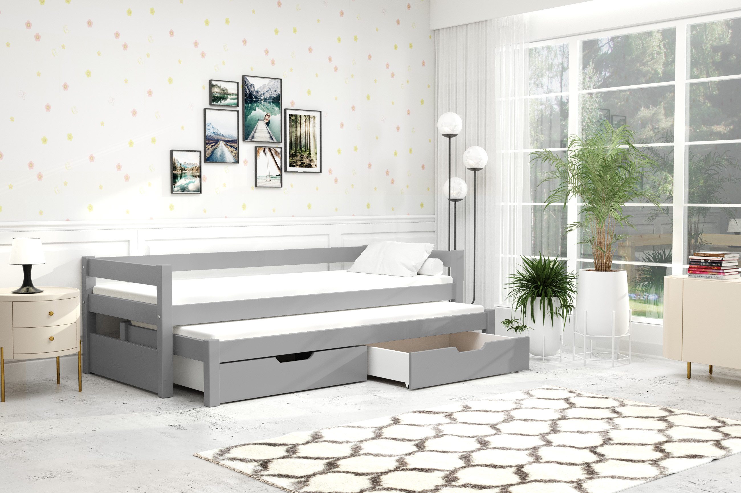 thematys Kinderbett mit Rausfallschutz und Ausziehbett günstig online kaufen