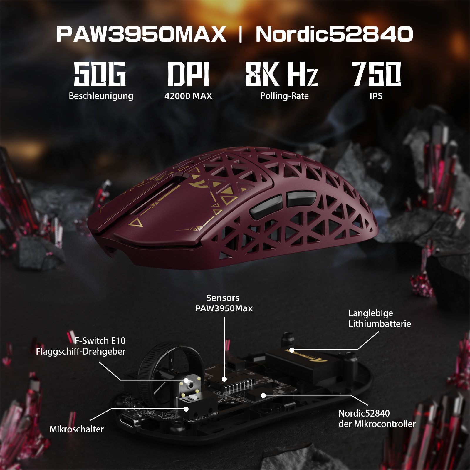 ATTACK SHARK R5 Ultra Carbonfaser Gaming-Maus,39g,8000Hz,42000 DPI,PAW3950MAX Gaming-Maus (2.4G, Bluetooth, kabelgebunden) – Bild 5 von 5