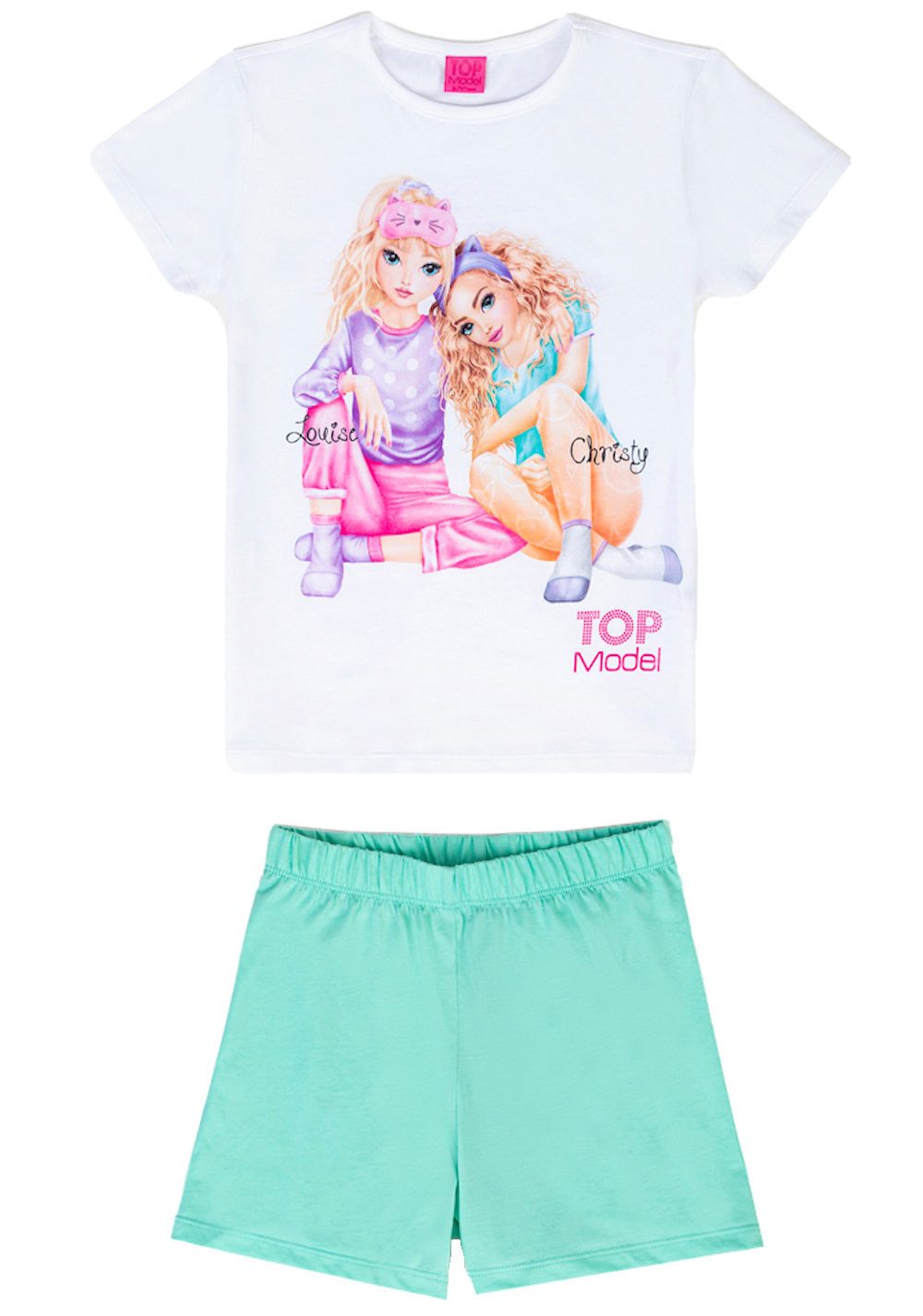 Top Model Shorty Top Model Louise Christy Shorty Pyjama Schlafanzug kurz weiß grün (2 tlg)