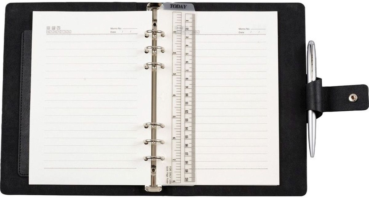 Schreibmappe Notizbuch A6 mit Ringmechanik Lederimitat schwarz.