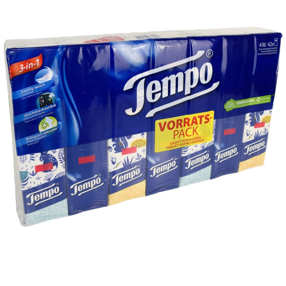 TEMPO Kosmetiktücher 42 Pack á 10 Tücher Tempo Taschentücher im Design Pack 4-lagig (42-St), Vorteilspack