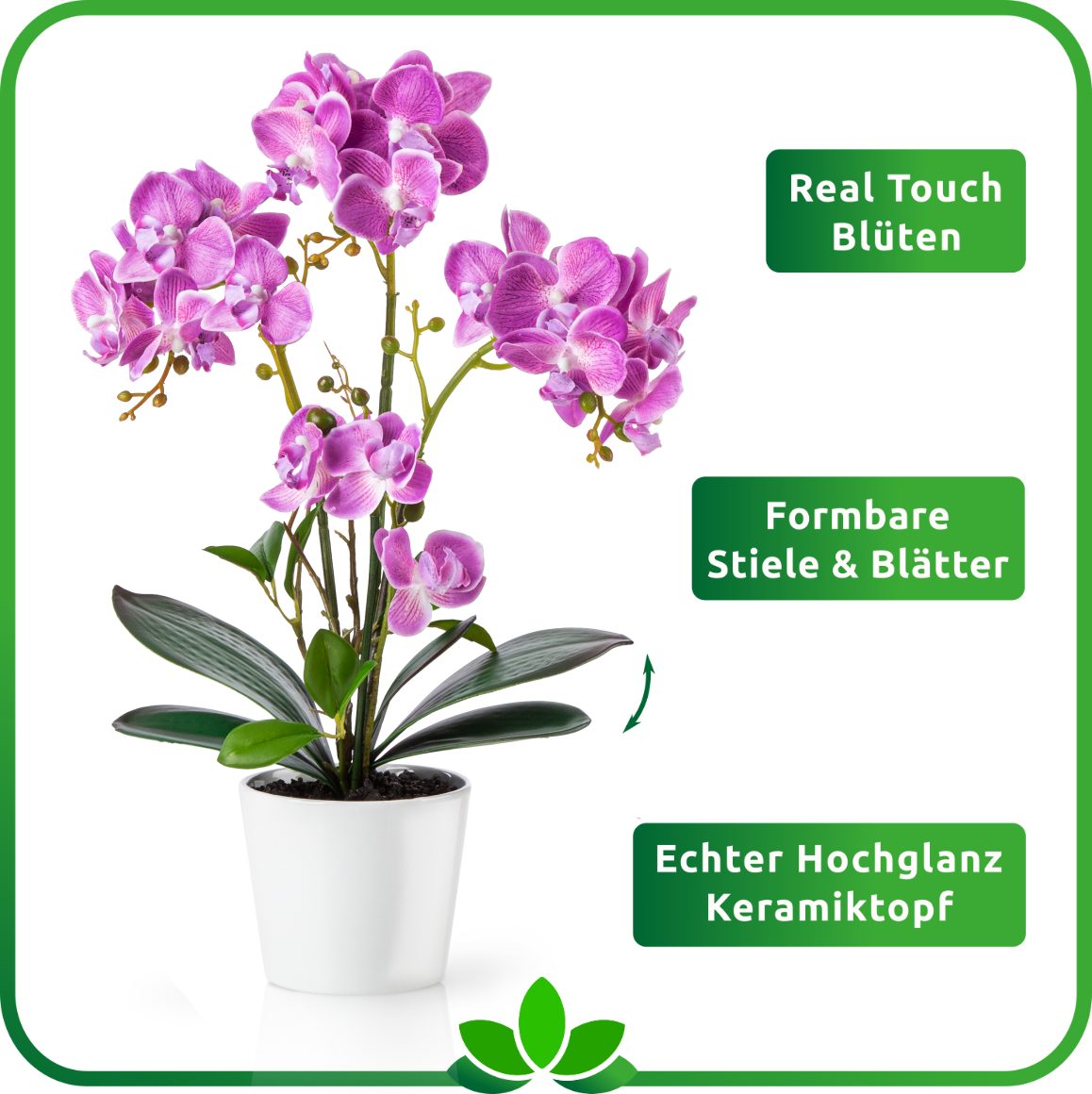 Kunstorchidee PASCH® Orchidee künstlich wie echt (46cm) in Hochglanz-Keramiktopf Orchidee, PASCH, Real Touch – Bild 3 von 5