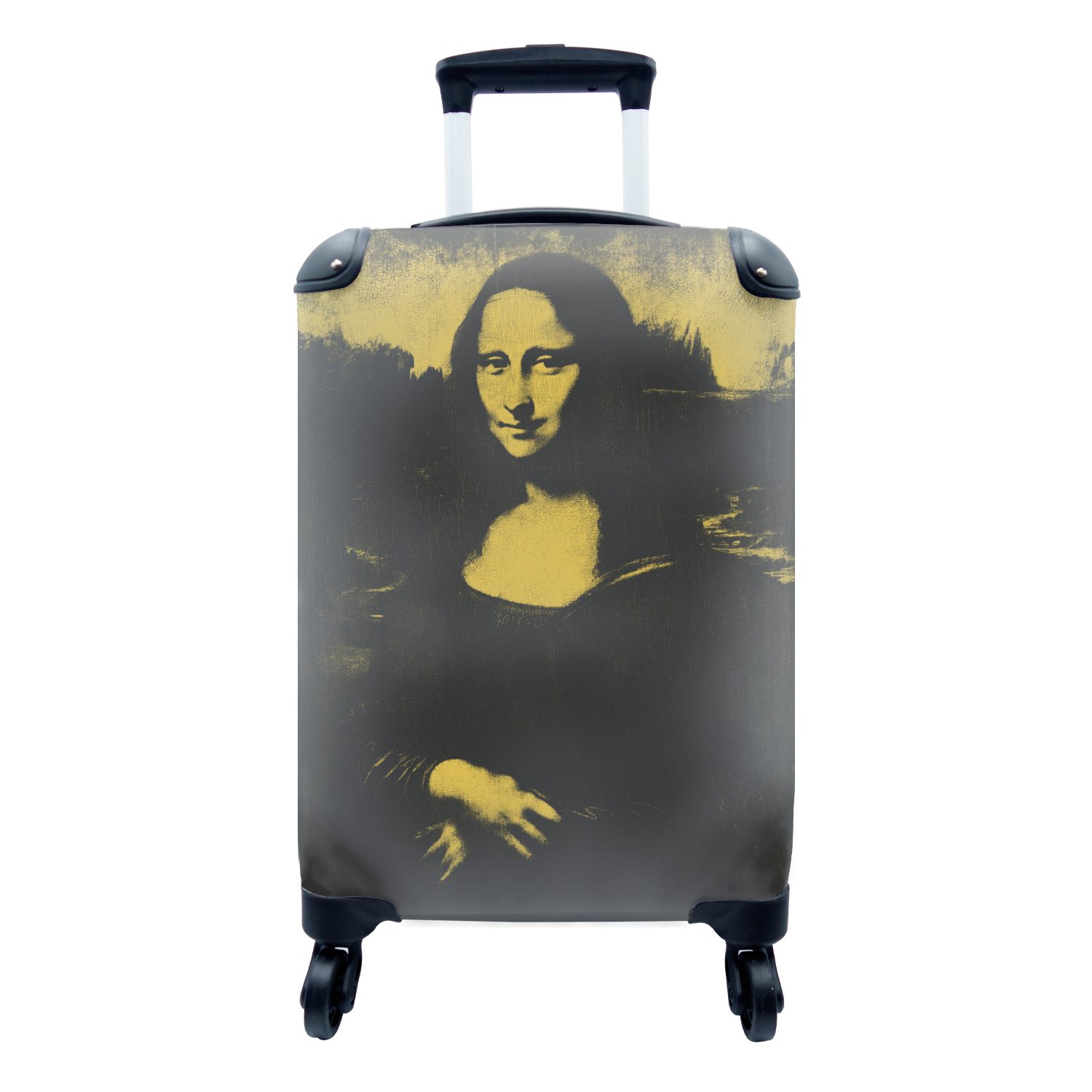 MuchoWow Handgepäckkoffer Mona Lisa - Leonardo da Vinci - Schwarz - Gelb, 4 Rollen, Reisetasche mit rollen, Handgepäck für Ferien, Trolley, Reisekoffer