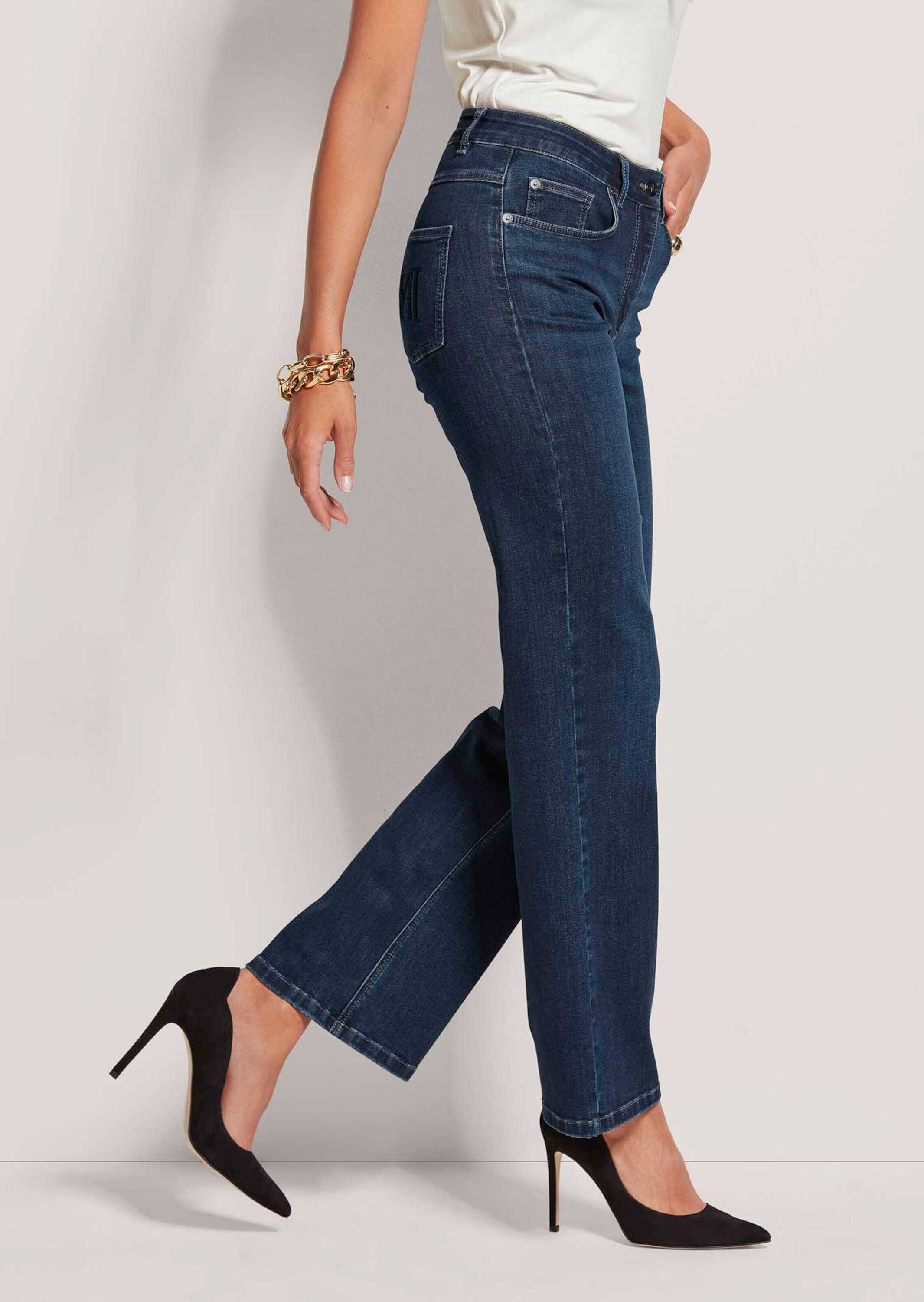MADELEINE Gerade Jeans Schmale Jeans im Five-Pocket-Style Basichose mit Formbund, Gürtelschlaufen und Knöchellang