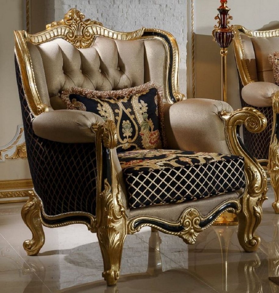 Casa Padrino Sessel Luxus Barock Sessel Gold / Schwarz ...