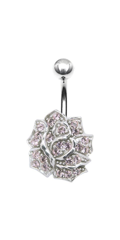 Bauchnabelpiercing Nabel Stecker Silber 925 Piercing Blume Liebe mit Kristall Elements
