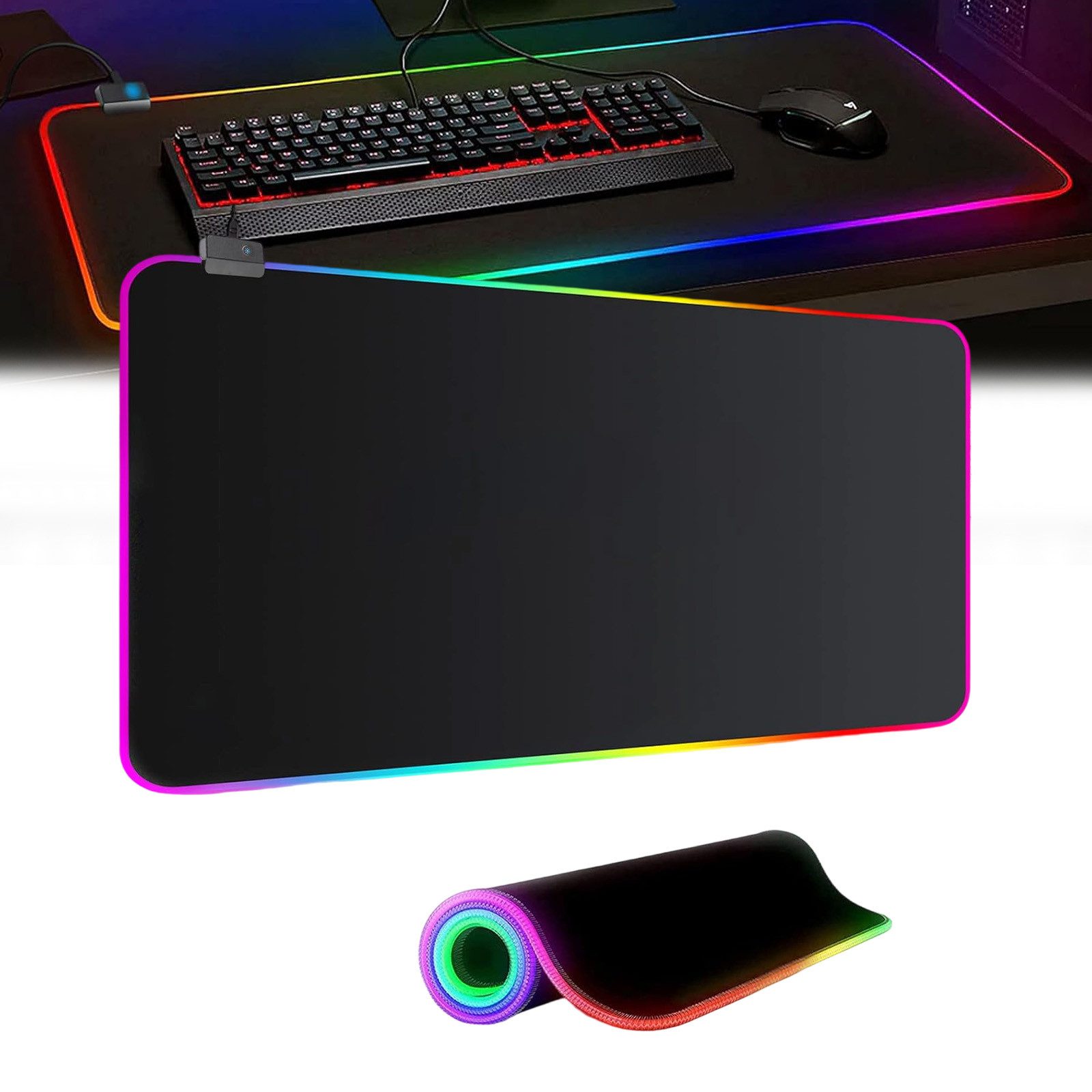 REDOM Gaming Mauspad RGB Mausunterlage mit 14 Beleuchtungsmodi Beleuchtetes PC Mausmatte (1-St., 14 Beleuchtungsmodi Rutschfester Gummibasis Wasserdicht USB-Anschluss), Geeignet für Gamer Streamer und PC Nutzer