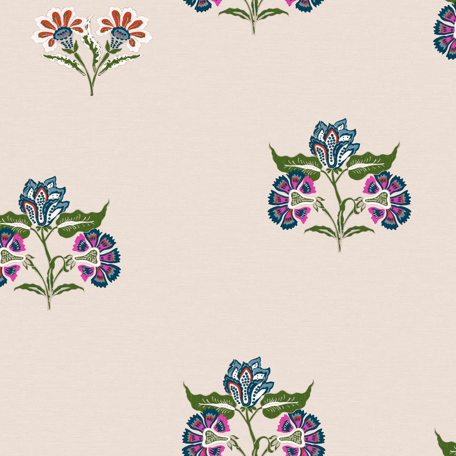 Joules Vliestapete Indienne Block Print Dawn Grey, glatt, floral, (1 St), floral