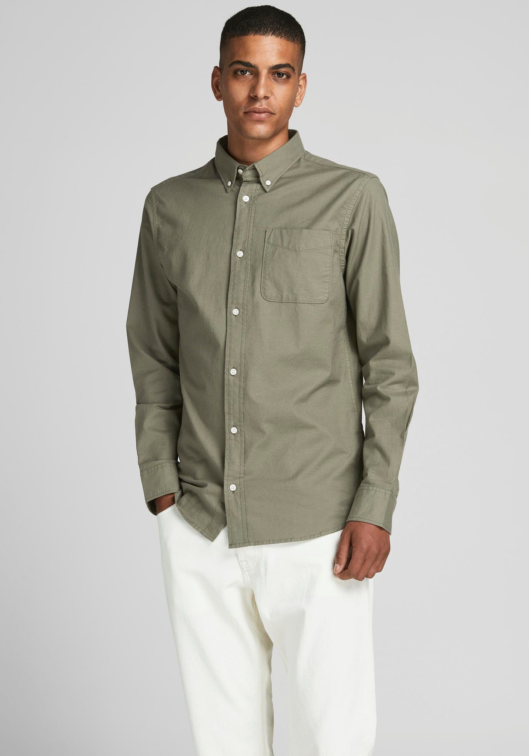 Jack & Jones Langarmhemd BROOK olivgrün OXFORD