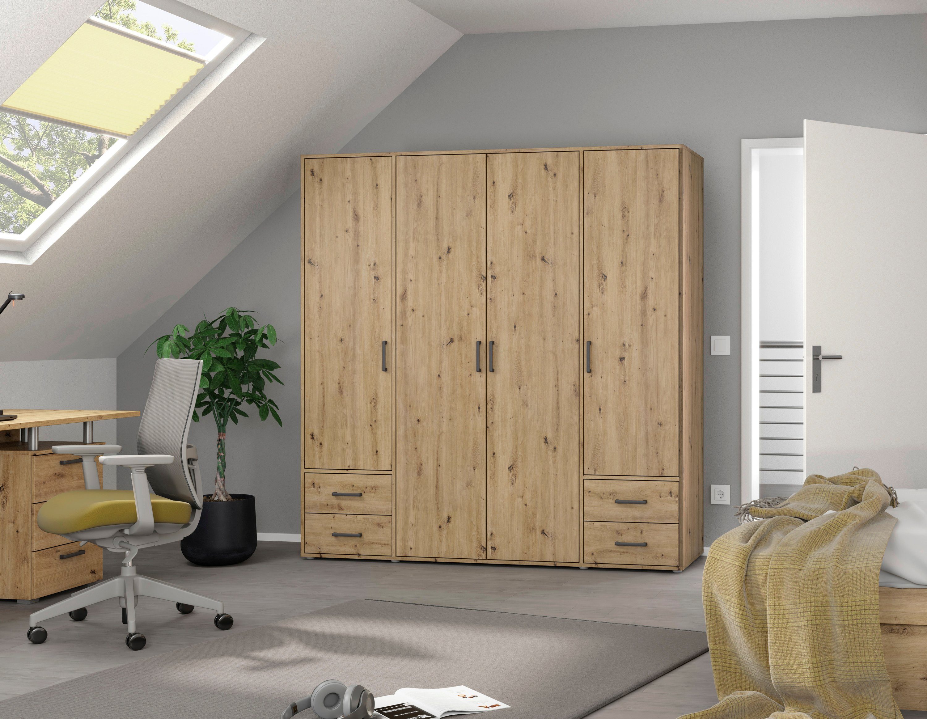 rauch Drehtürenschrank Kleiderschrank Schrank Garderobe Wäscheschrank VOYAGER (in 3 verschiedenen Ausstattungen BASIC/CLASSIC/PREMIUM) mit 2 modernen Griffvarianten, mit Außenschubladen MADE IN GERMANY