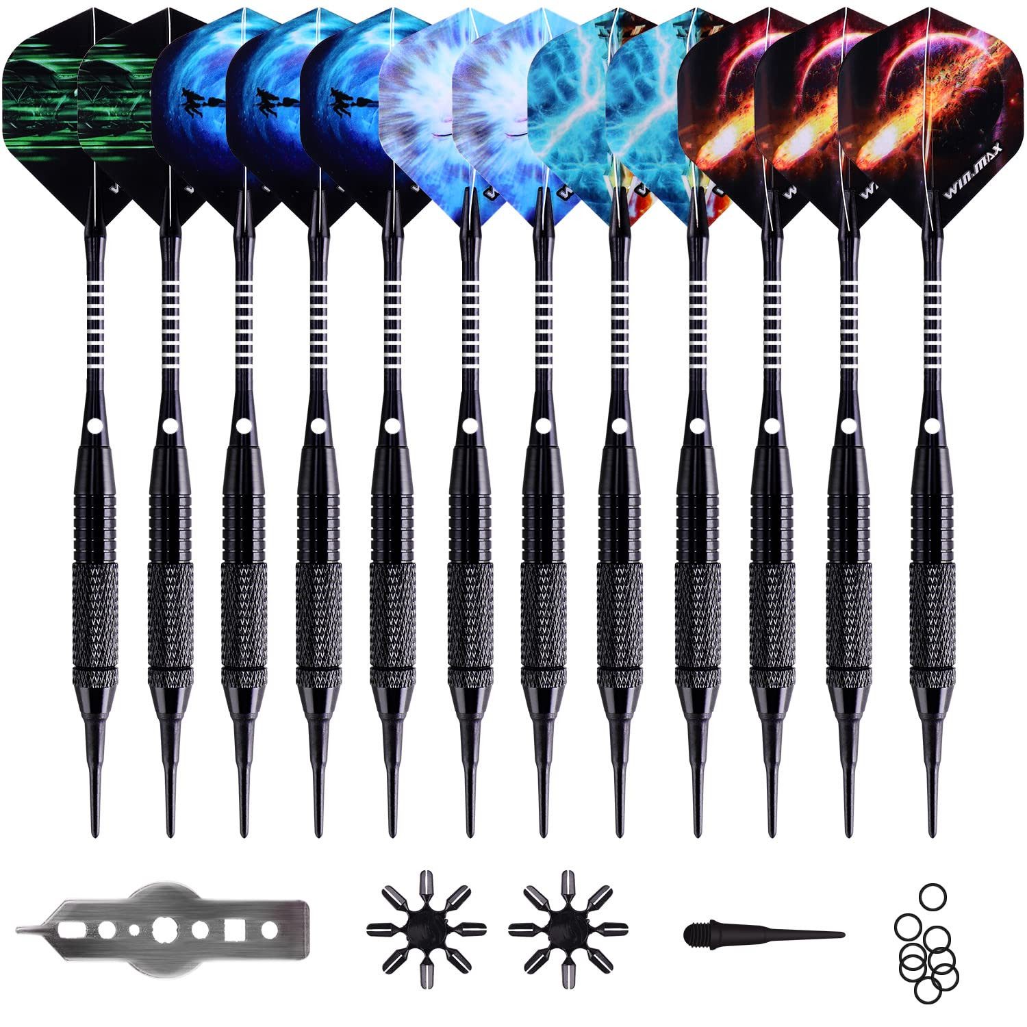 FOUORTUNATE-BEE Dartpfeil mit kunststoffspitze für elektronische dartscheibe, 12 Stück Soft Darts Pfeile Set,18 Gramm Profi Softdarts dartpfeil