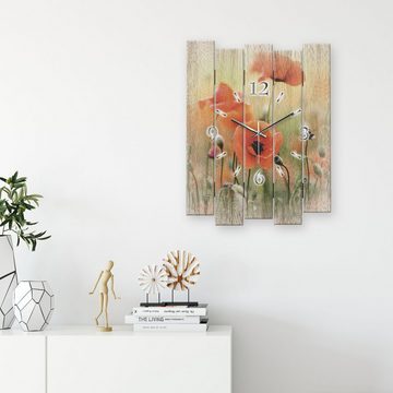 Kreative Feder Wanduhr Designer-Wanduhr Mohnblüten (ohne Ticken; Funk- oder Quarzuhrwerk; elegant, außergewöhnlich, modern)