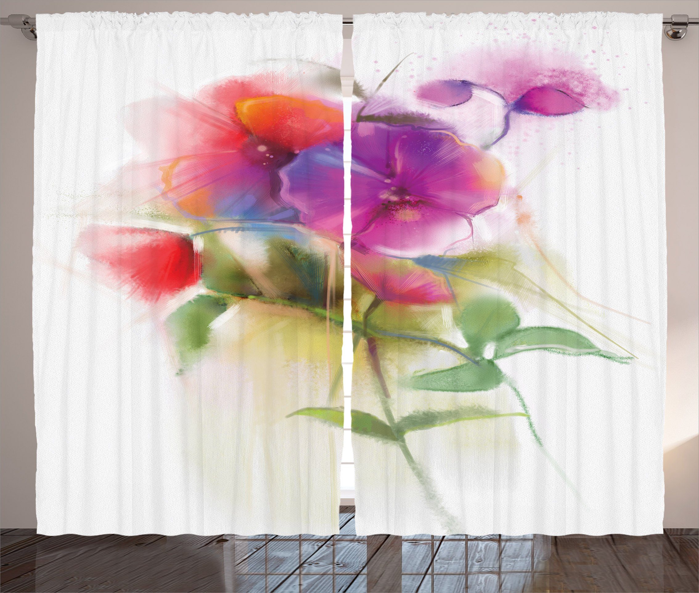 Gardine Schlafzimmer Kräuselband Vorhang mit Abakuhaus, Schlaufen Blühende Haken, und Pastell Orchidee Floral