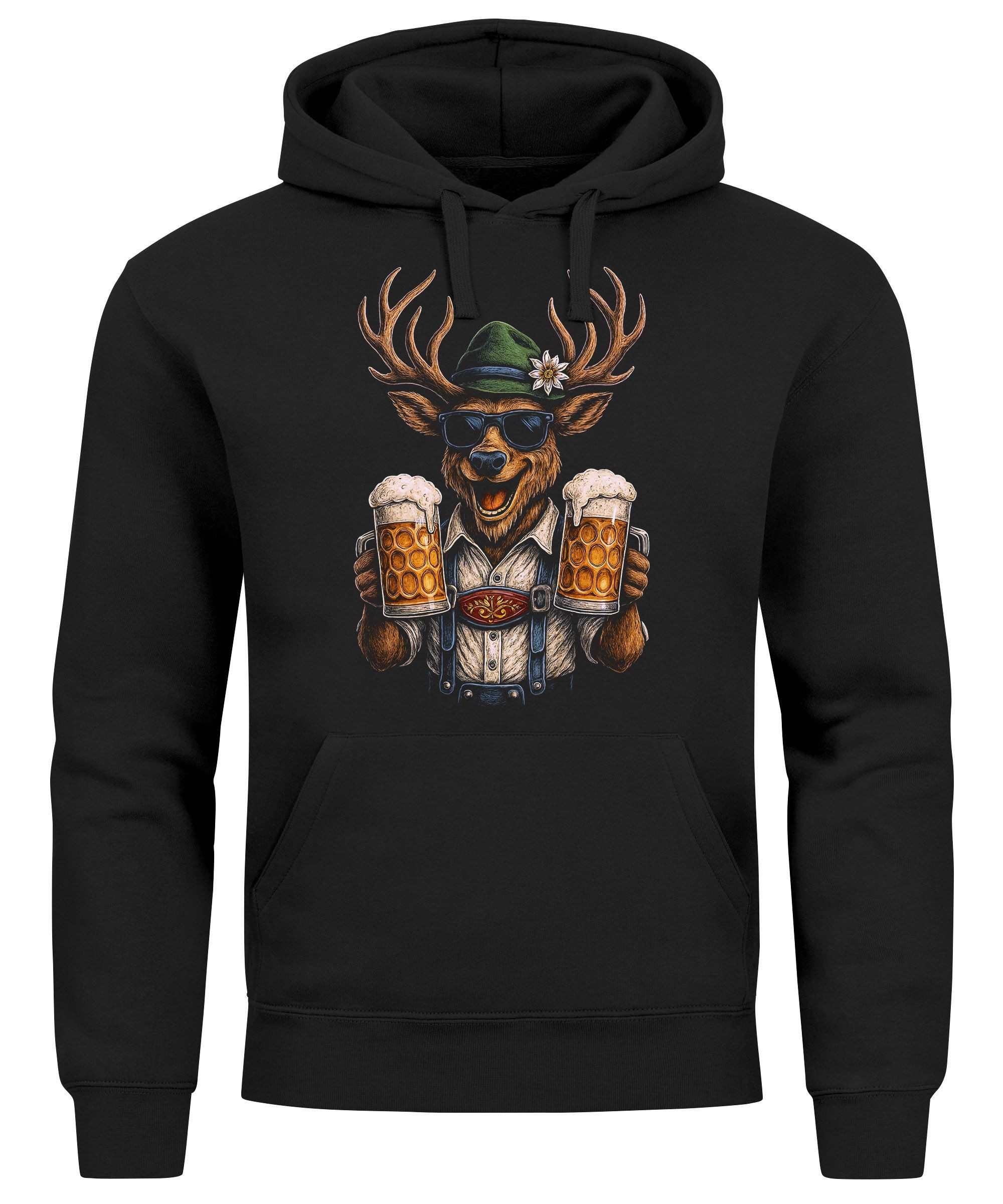 MoonWorks Hoodie Hoodie Herren für das Oktoberfest Hirsch Maßkrüge Bier Trachtenlook