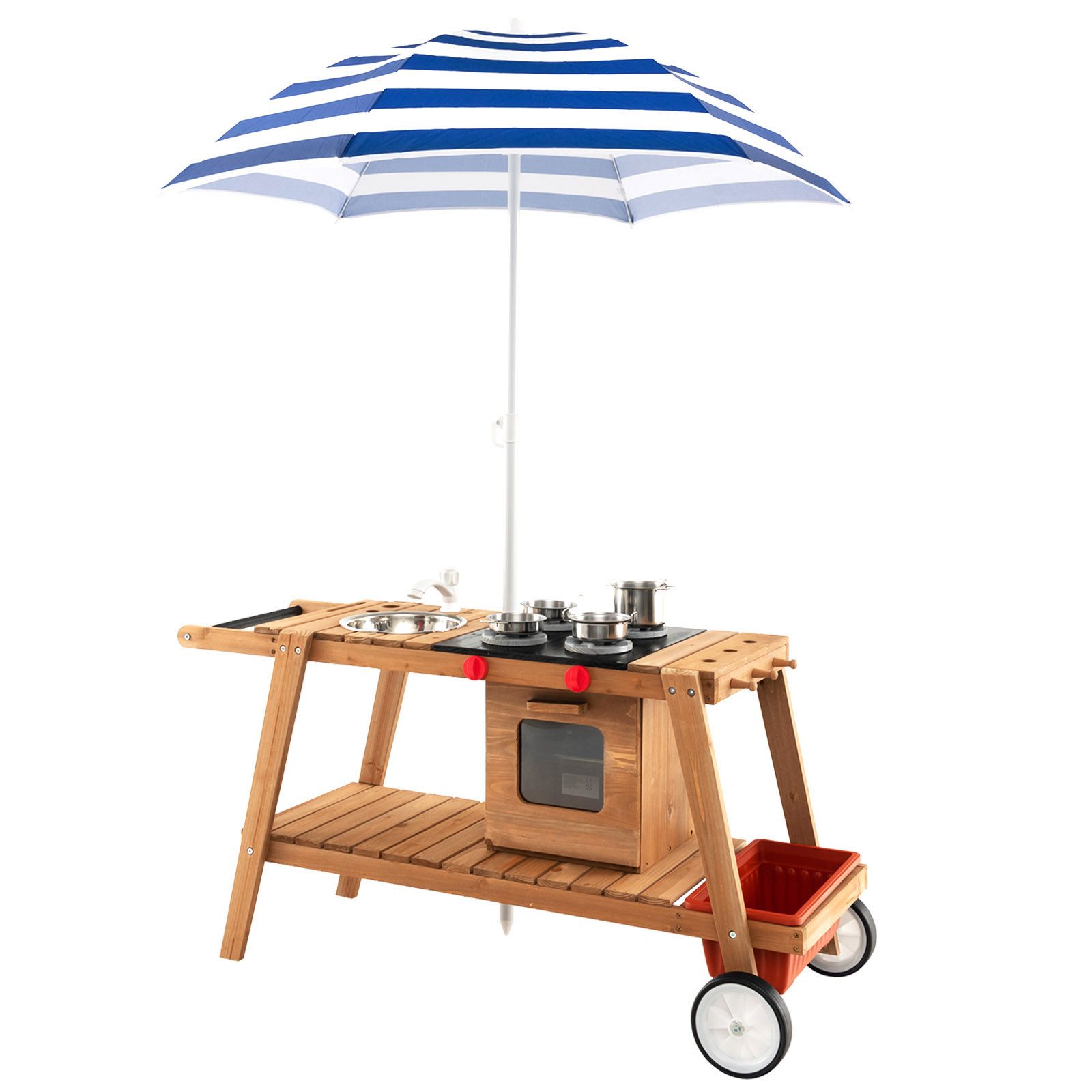 COSTWAY Outdoor-Spielküche Matschküche Holz, mit Sonnenschirm, günstig online kaufen