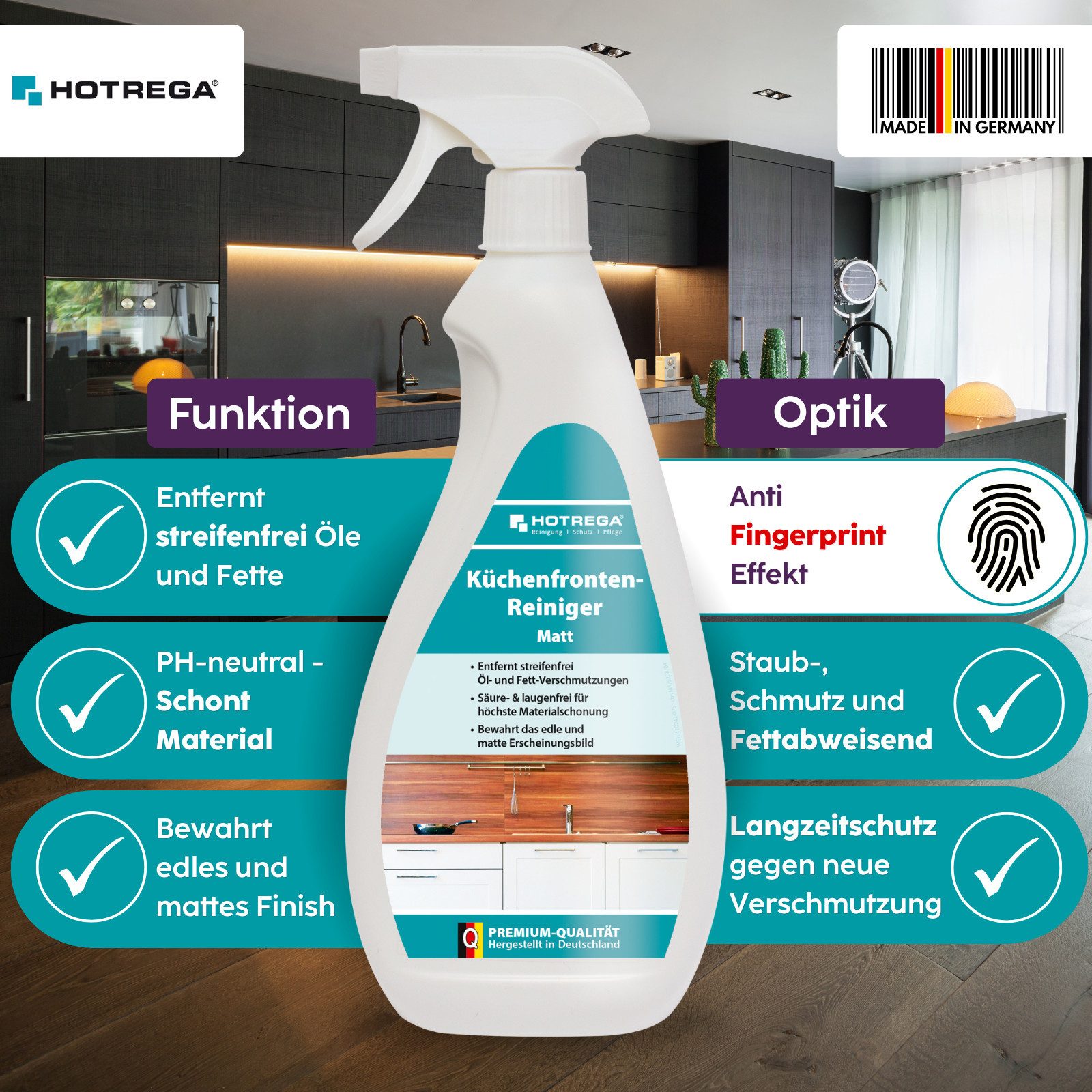 HOTREGA® Küchenfronten Reiniger matt Küchenreiniger streifenfrei 750ml Küchenreiniger