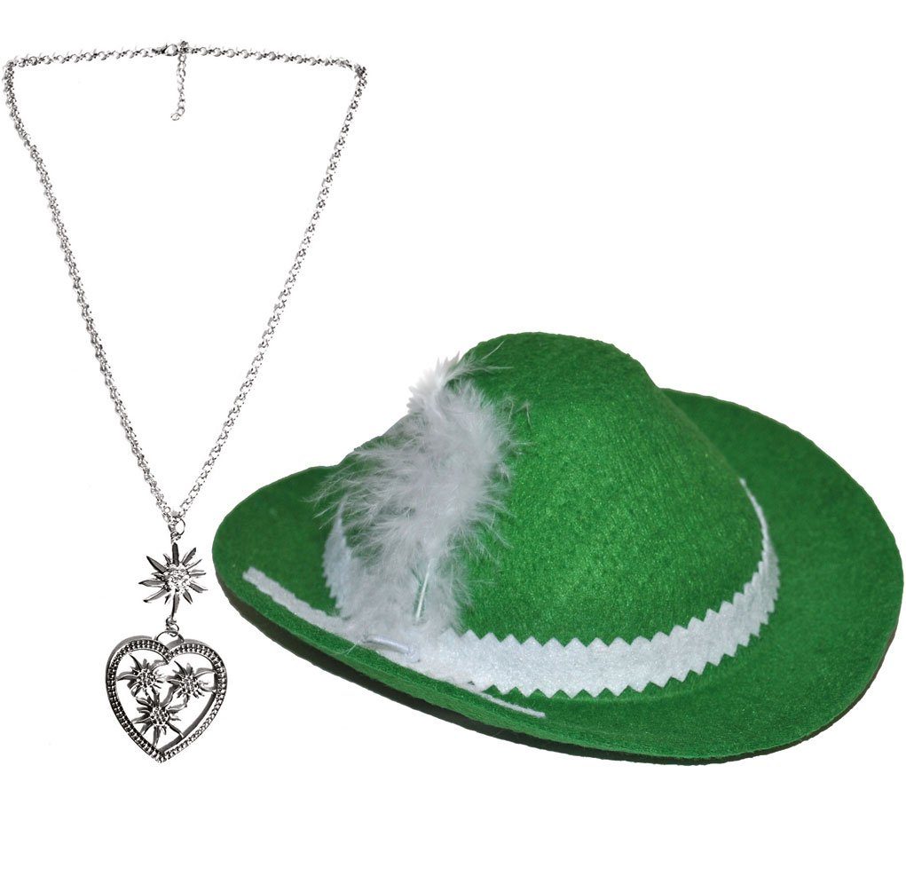 Karneval-Klamotten Kostüm Mini Tirolerhut Oktoberfest grün Kette Edelweiß, Accessoires für Oktoberfest