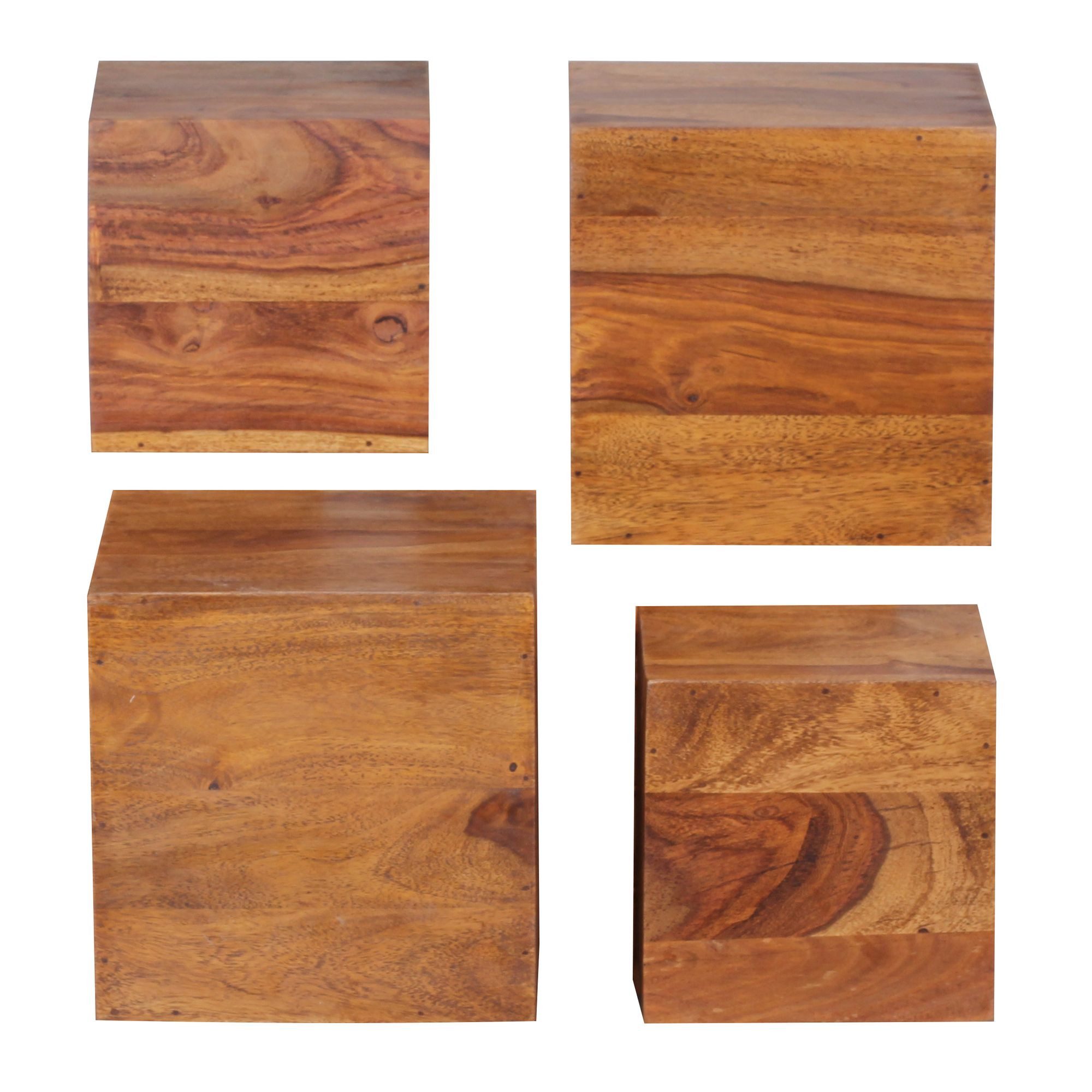 furnicato Wandregal Set Massivholz, Walnuss Finish 4er 25x25x25cm