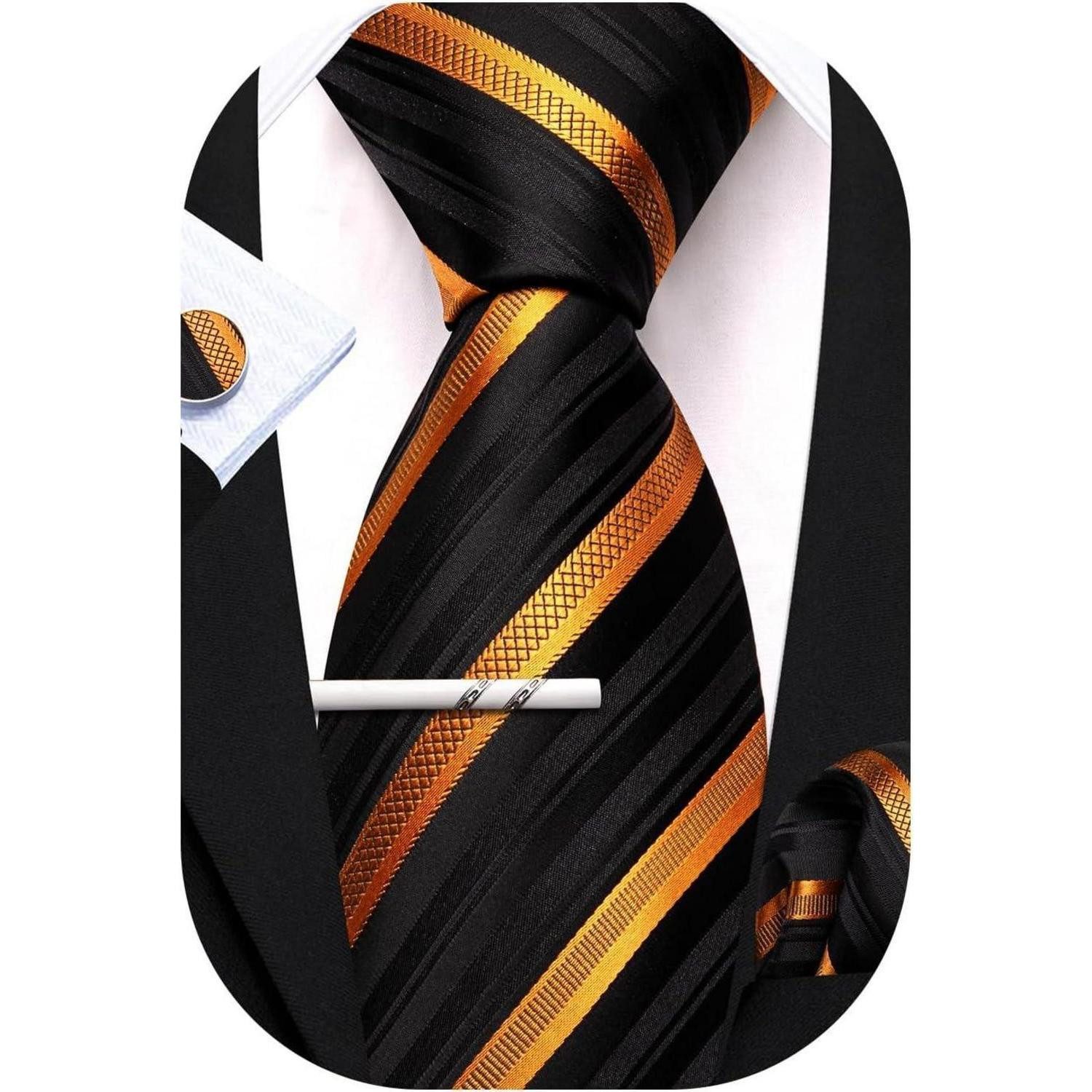 LuxusKollektion Krawatte Галстуки Herren Seide Manschettenknopf Schwarz leuchtend orange