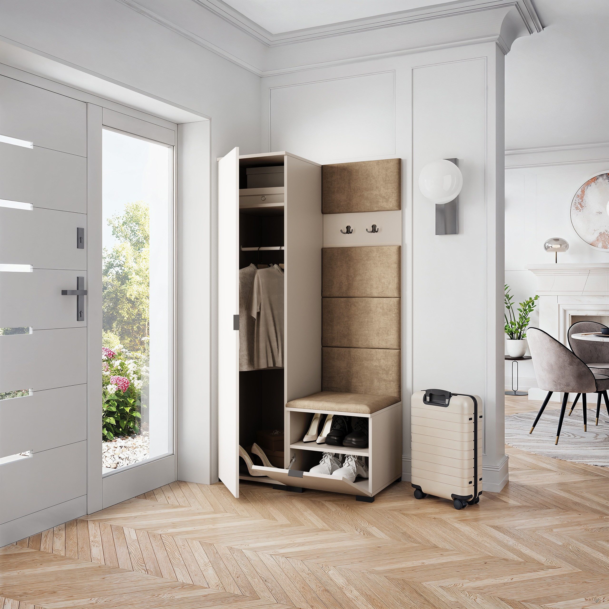 Masseno Garderobenschrank LORI 95 x 181 cm Garderoben-Set mit 1 Tür Kaschmir