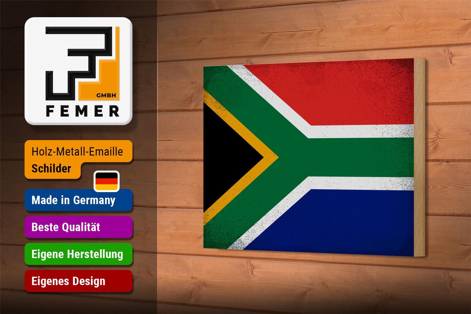 Femer GmbH Holzbild Flagge Südafrika 18x12 cm South Africa Vintage, Flaggen (1 St), Glatte Holzfaserplatte (MDF), vorn beschichtet