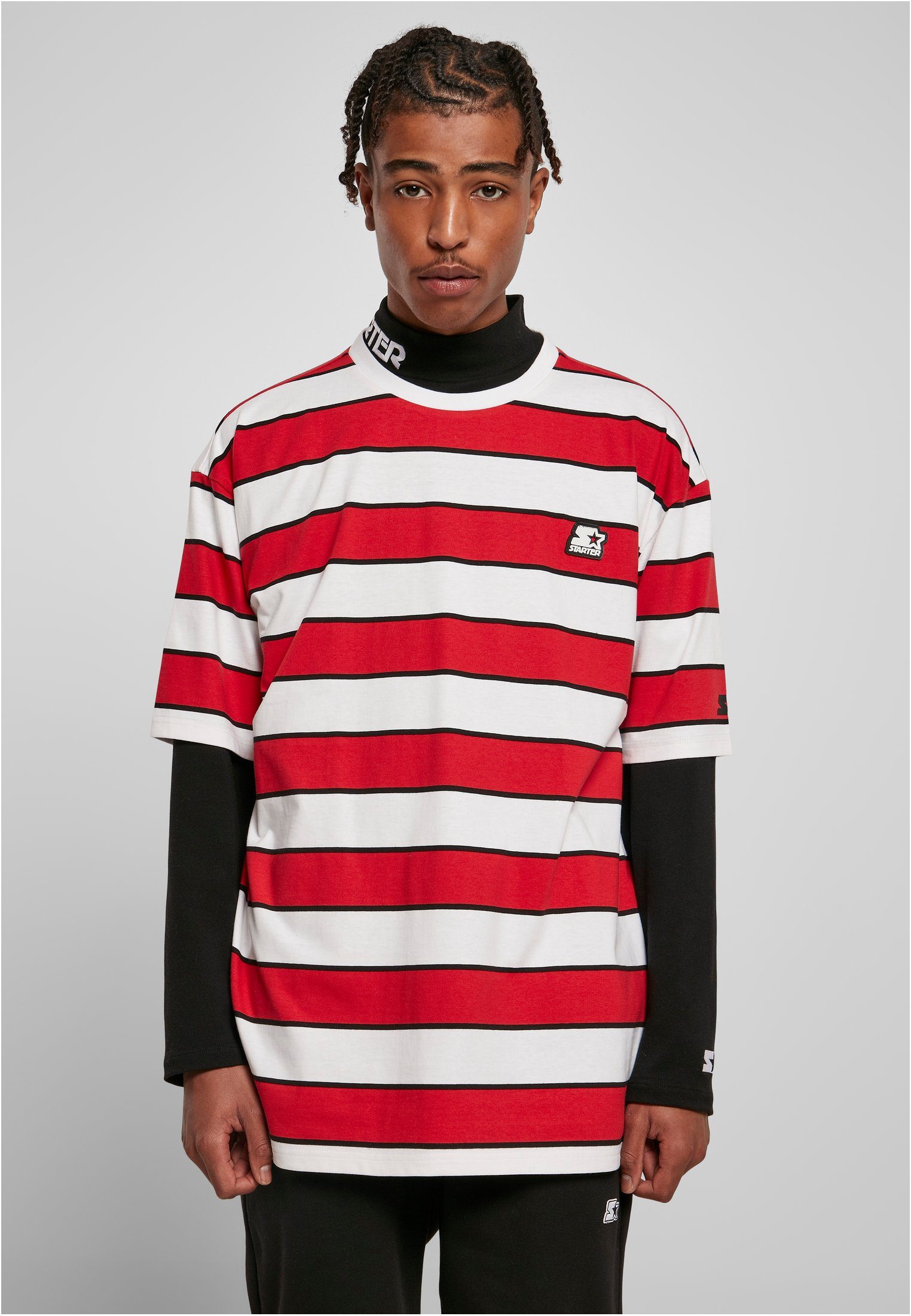 Starter T-Shirt Herren Starter Block Stripes Tee (1-tlg) cityred/white/black
