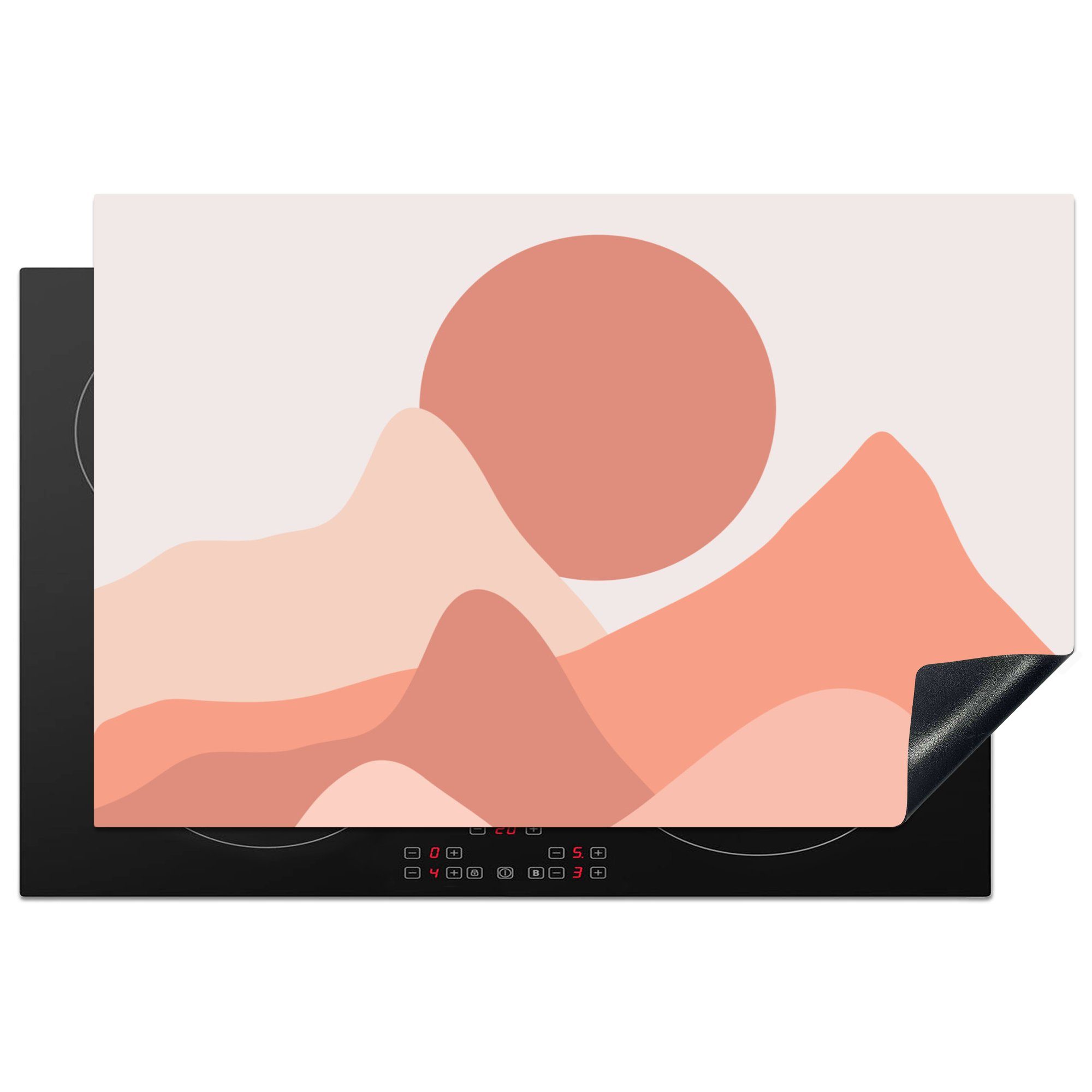 MuchoWow Herdblende-/Abdeckplatte Illustration eines Schutz Bergen, den abstrakten cm, Vinyl, küche, in die tlg), 81x52 Sonnenuntergangs Induktionskochfeld (1 für Ceranfeldabdeckung