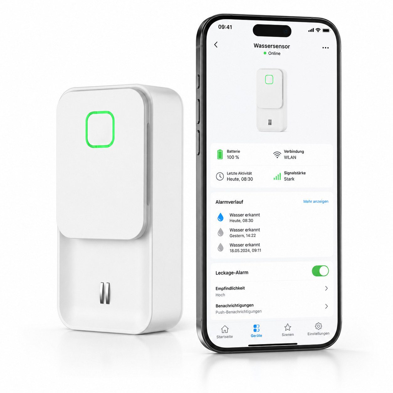 Fyrove Wassersensor Smarter Wasserleck, Alarm Wasserschutz, Sensor Hochwasserschutz, (für Keller, Badezimmer, Waschküche, Küchen, Garagen, und Dachböden, Batterie 20 Monate Laufzeit, Fernalarm & Hausautomation)