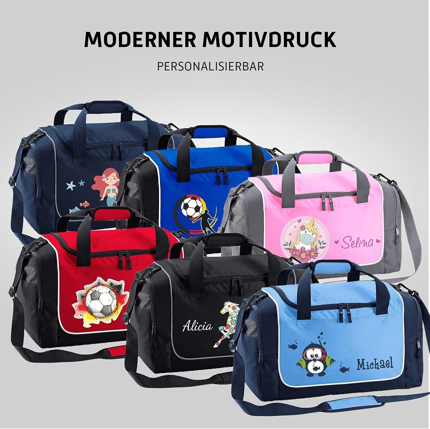 Mein Zwergenland Sporttasche 38 verschiedenen individuell mit für Motiven, L angefertigt personalisiert, Kinder SkyBlue
