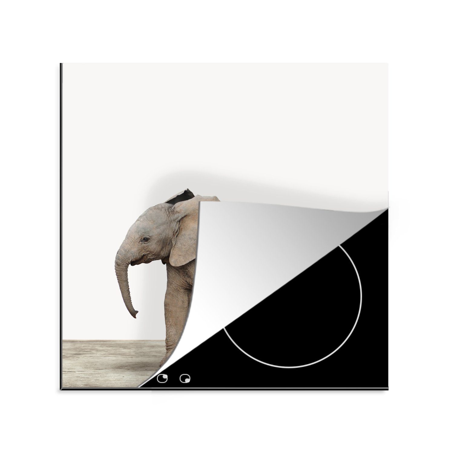 Arbeitsplatte - (1 78x78 Grau Tiere für Herdblende-/Abdeckplatte Vinyl, MuchoWow Elefant, tlg), - Ceranfeldabdeckung, cm, küche