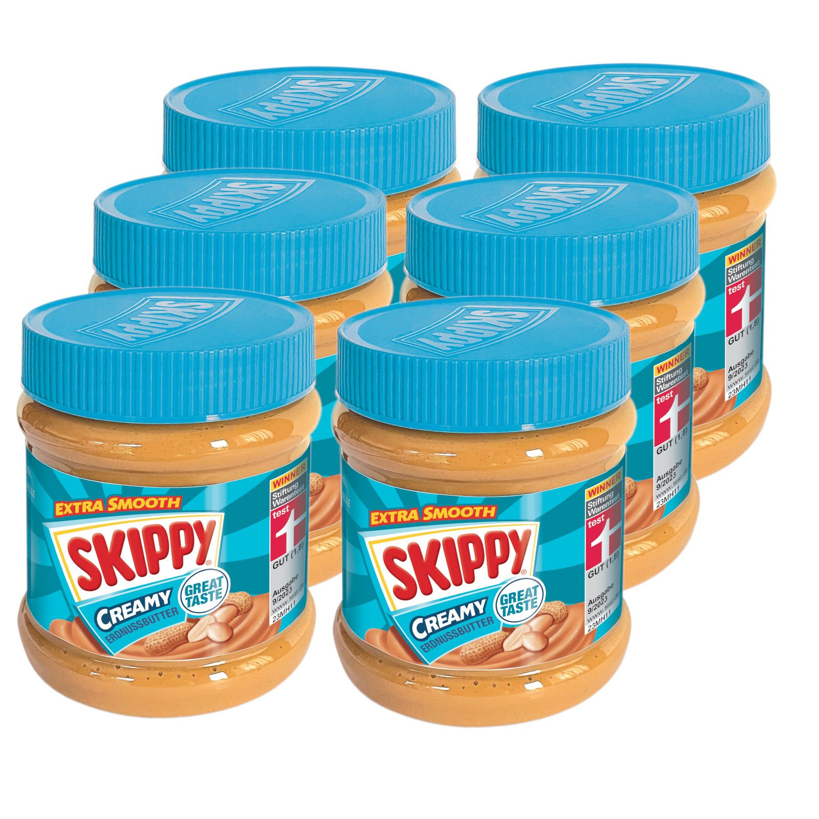 Skippy Nussaufstrich 6 x 340g Erdnussbutter "Creamy" Peanut Butter Extra Smooth, 6 x 340 g, (Packung), Ohne künstliche Aromen, Ohne künstliche Farbsoffe