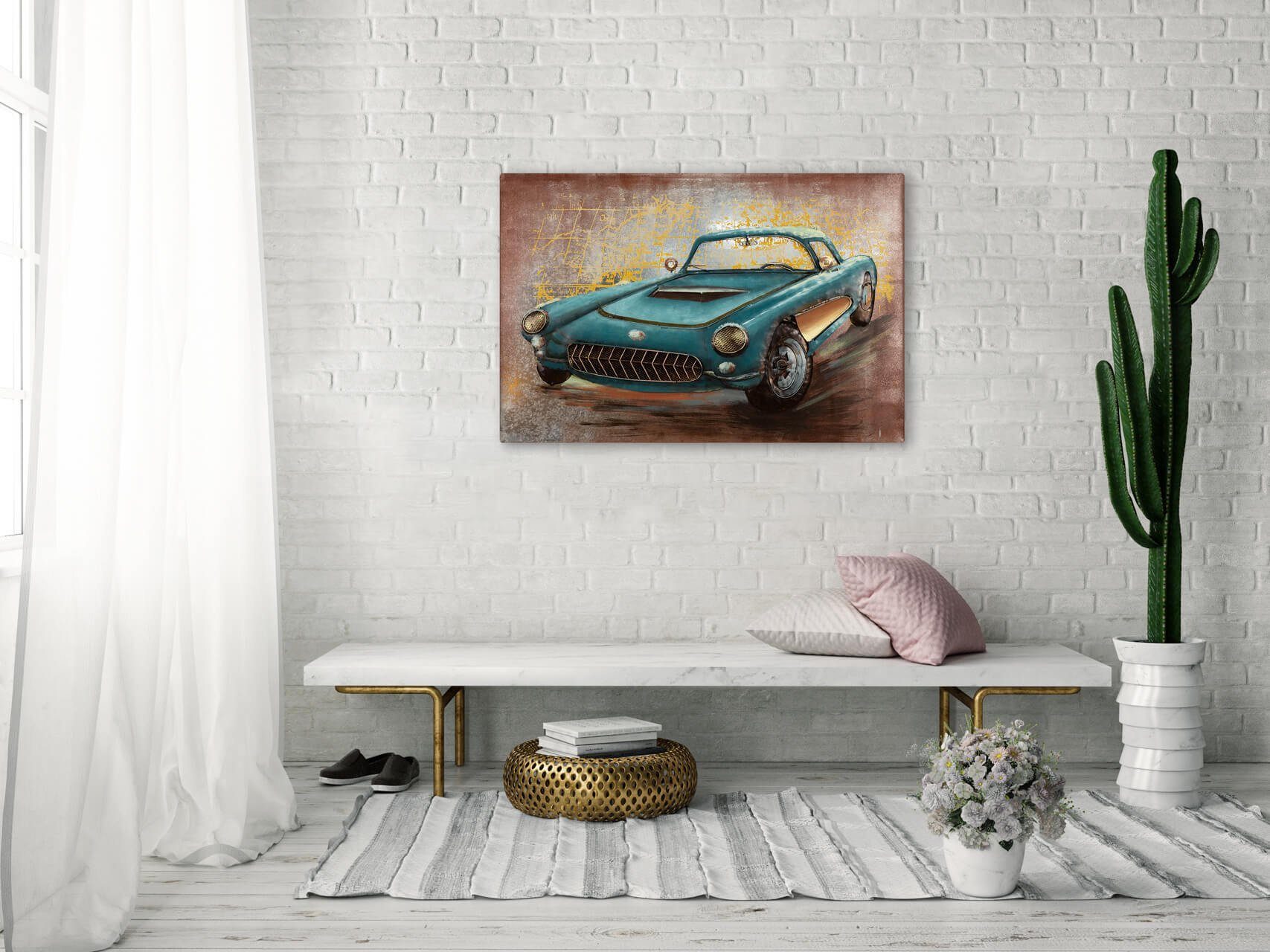 Metallbild 90x60 cm, KUNSTLOFT Wandrelief 3D Traum Vintage handgefertiges