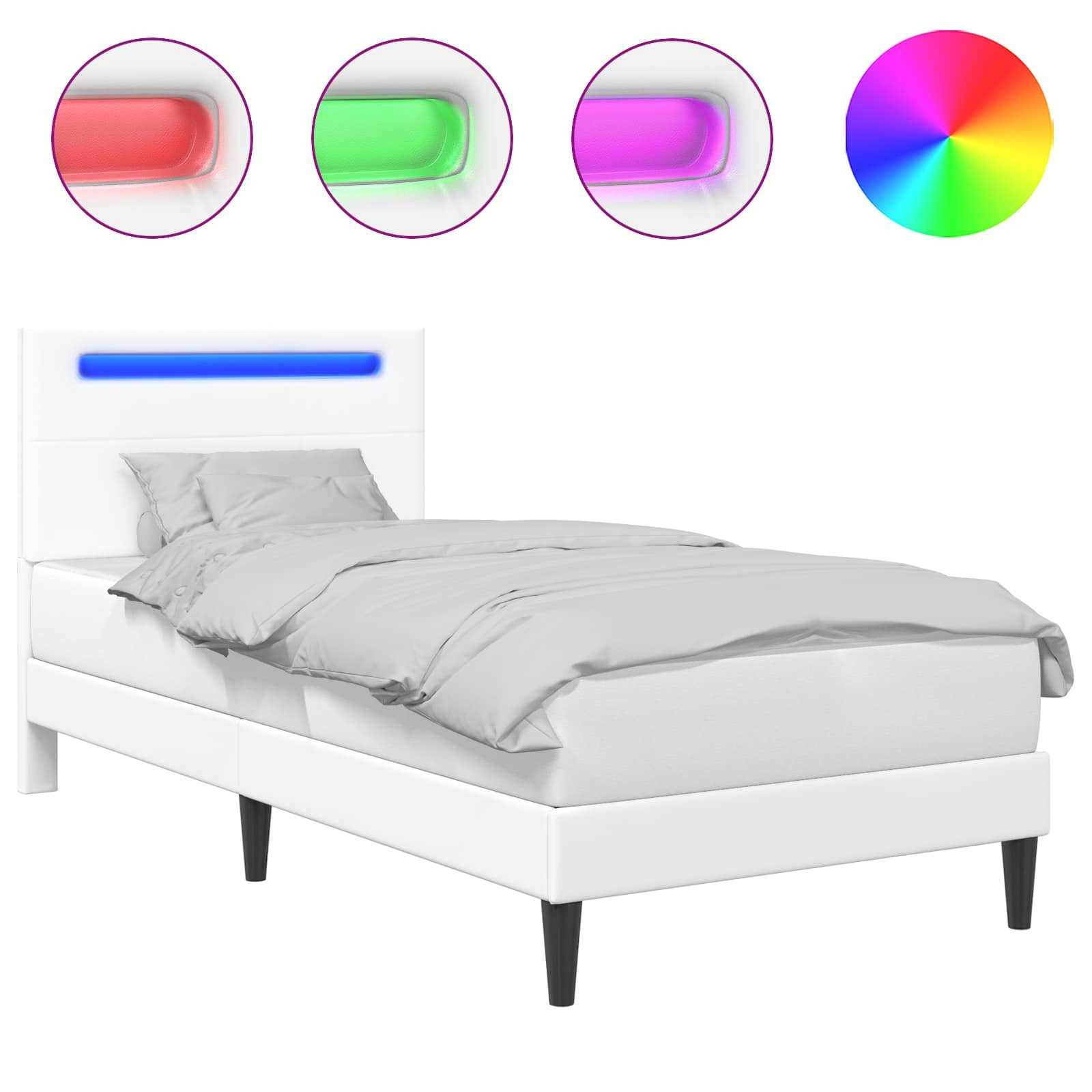 vidaXL Bett Bettrahmen mit LED-Lichtleisten Weiß 90 x 190 cm Kunstleder (1-tlg)
