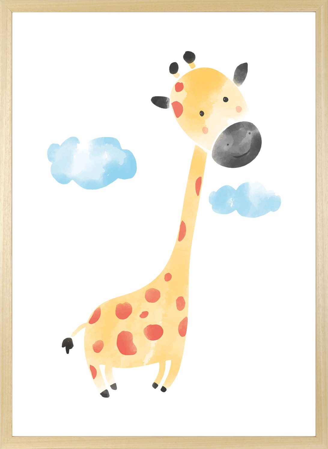 queence Bild mit Rahmen Niedliche Giraffe, Fantasy, Giraffe, Giraffen, Giraffen Bilder, Himmel, Himmelsbilder, Tiere, Wolken (1 St), HD Premium Posterdruck mit Echtholzrahmen