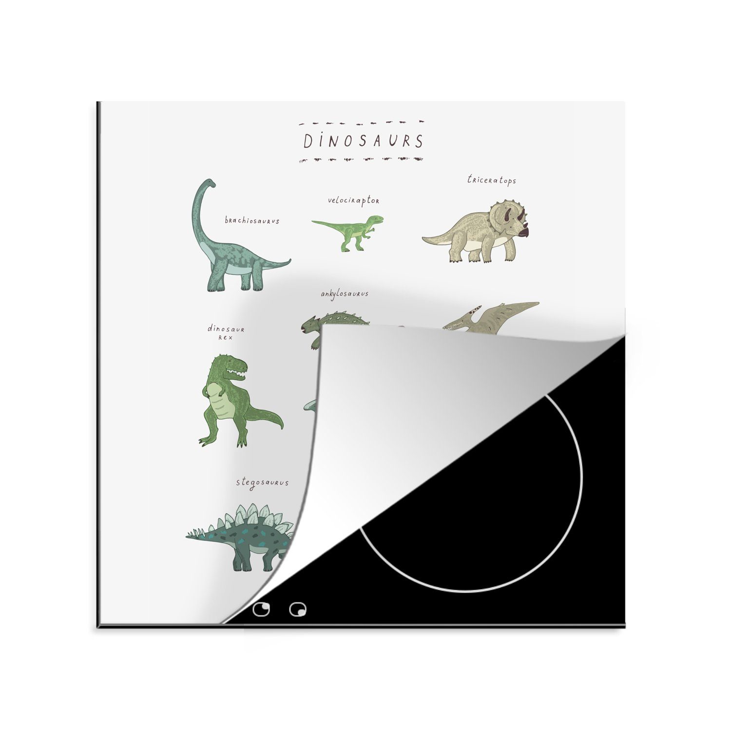 MuchoWow Herdblende-/Abdeckplatte Kinderzimmer - Dinosaurier - Weiß - Jungen - Mädchen - Kinder, Vinyl, (1 tlg), 78x78 cm, Ceranfeldabdeckung, Arbeitsplatte für küche