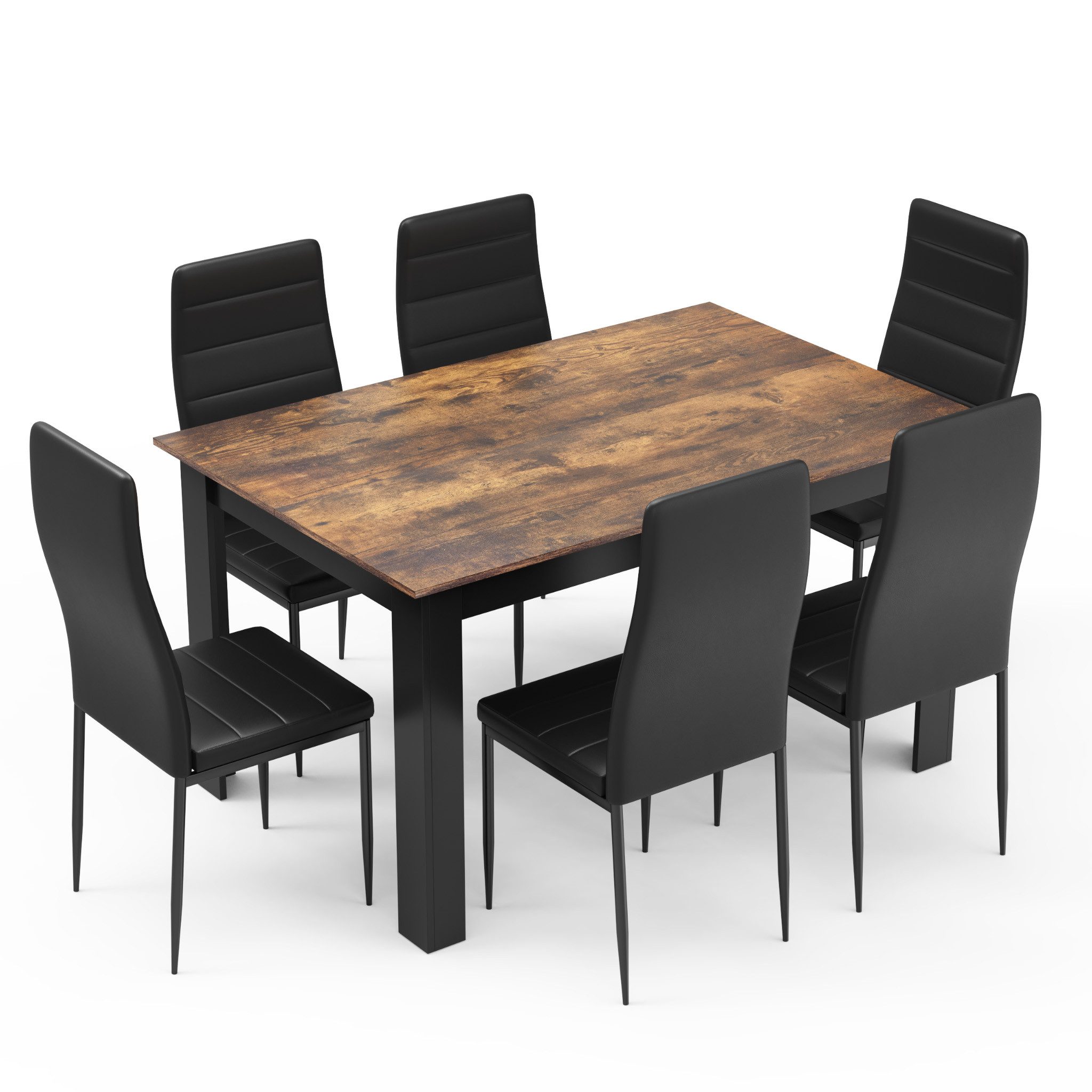 Mondeer Essgruppe Esszimmergruppe (Set, 7-tlg), mit 6 Schwarz Stühlen