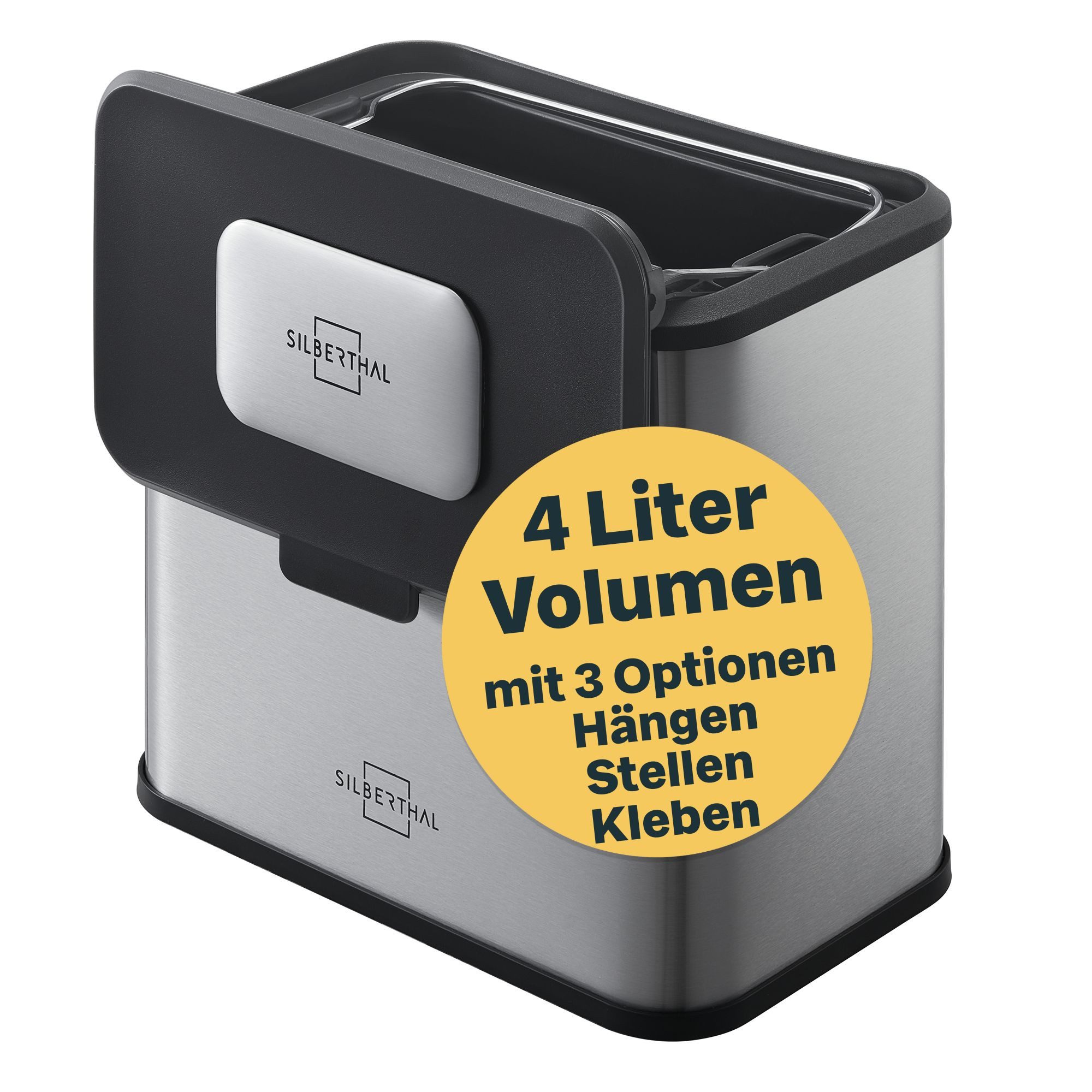 SILBERTHAL Biomülleimer klein Edelstahl 4 Liter für die Küche, zum Einhängen, Stellen oder Ankleben