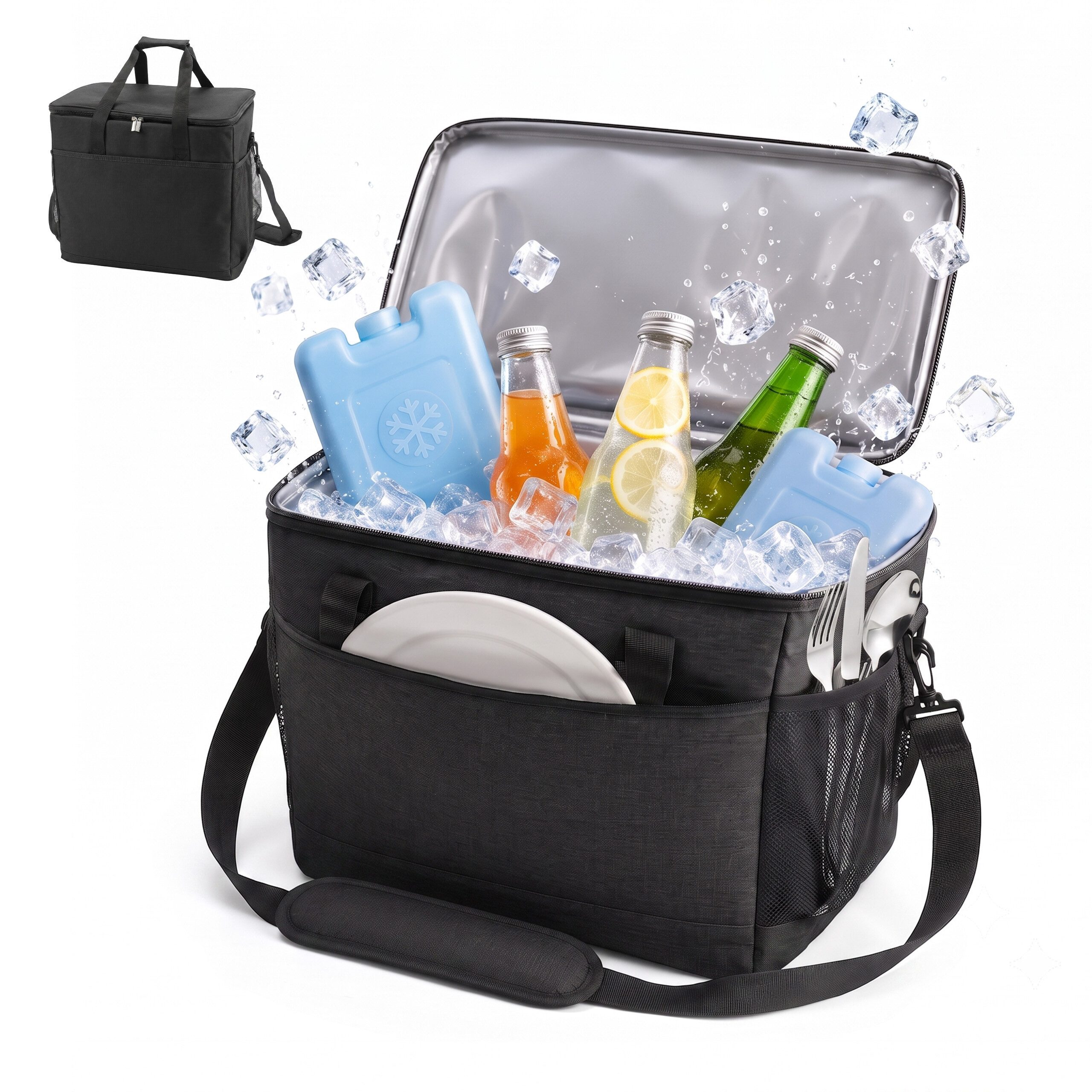 relaxdays Kühltasche mit Tragegriffen, 40 l, schwarz, 40 L