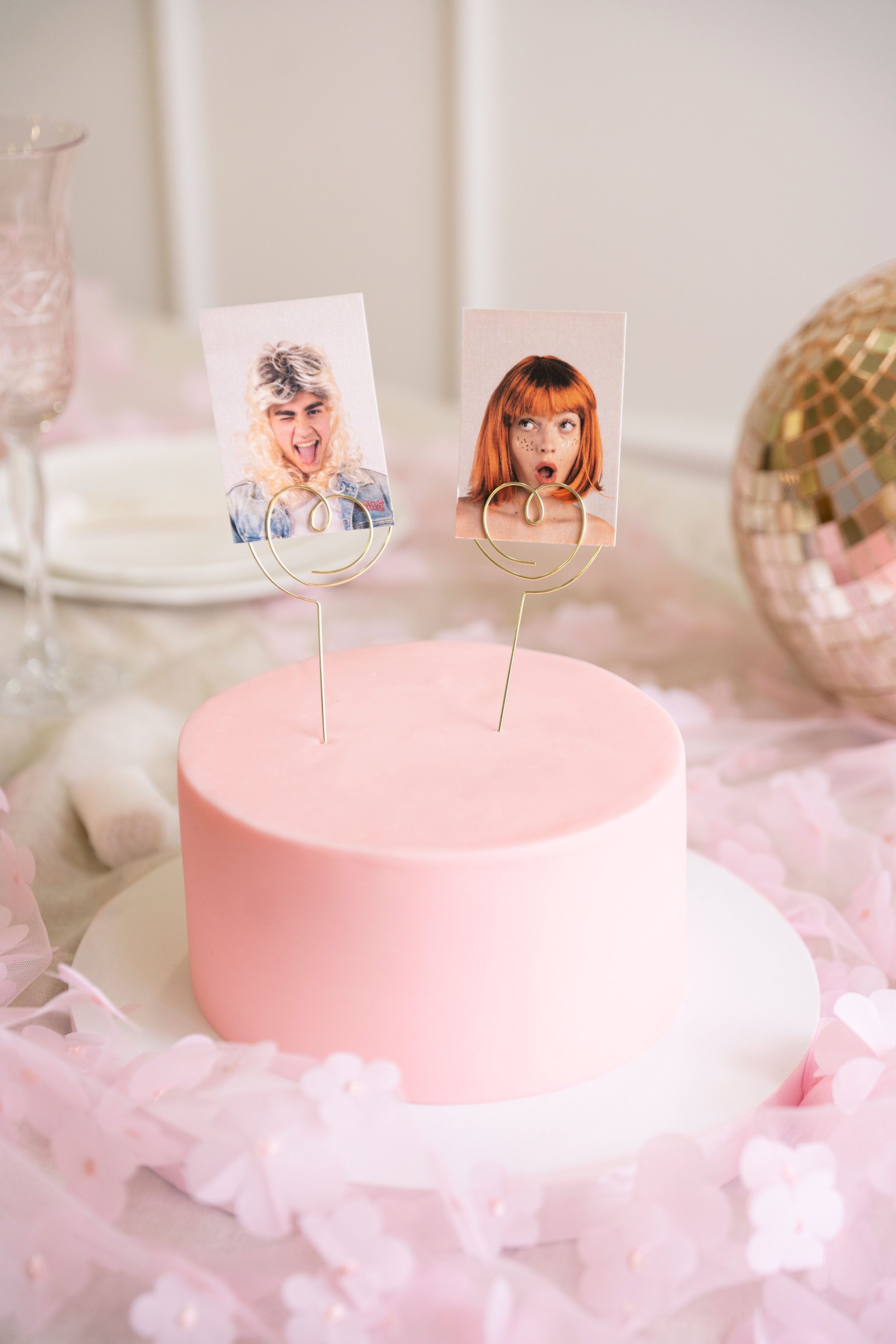 partydeco Tortenstecker, Cake Topper Herzen 12cm Metall Gold 2er Set