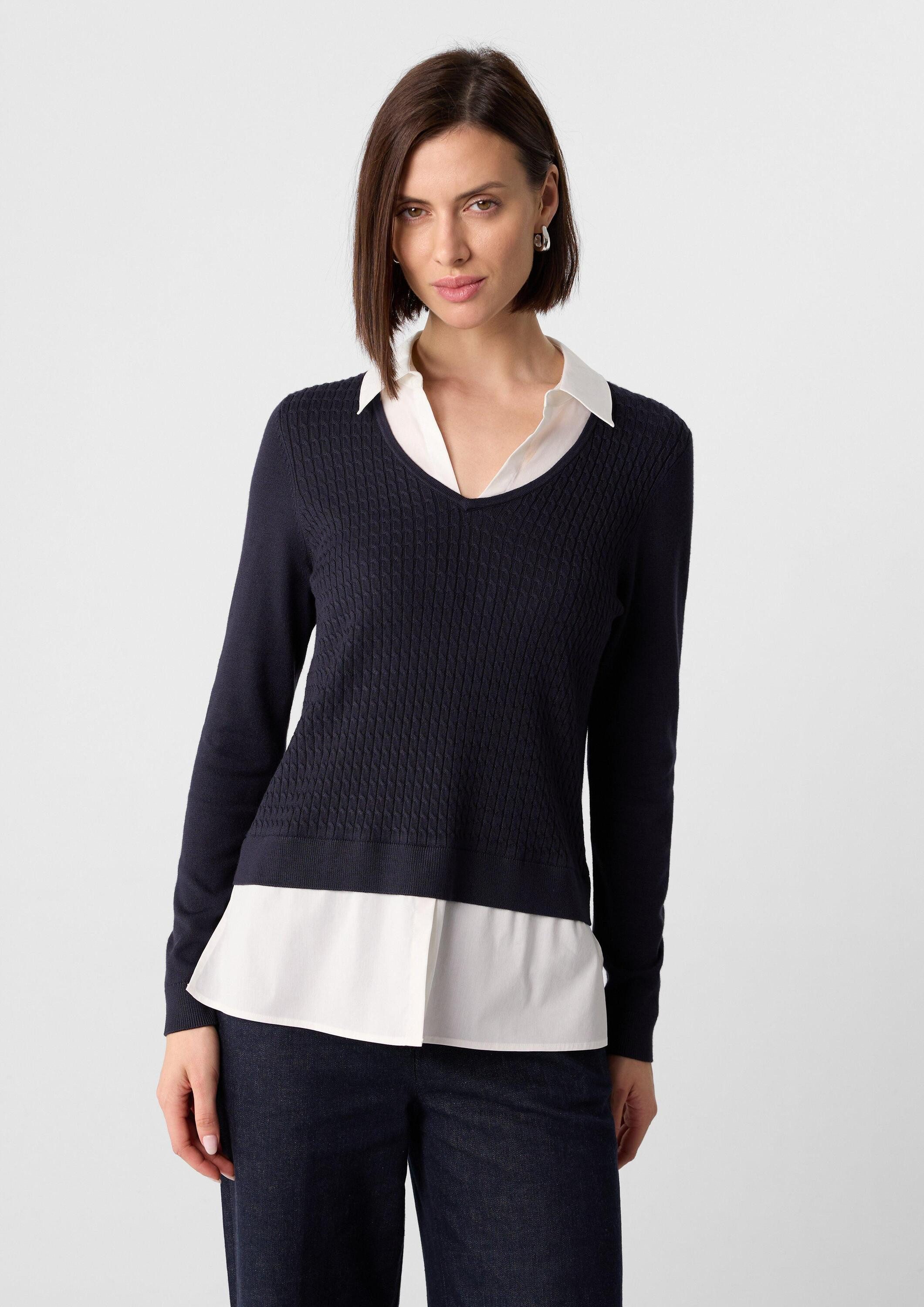 comma Longpullover Strickpullover 2-in-1-Pullover in Layering-Optik günstig online kaufen