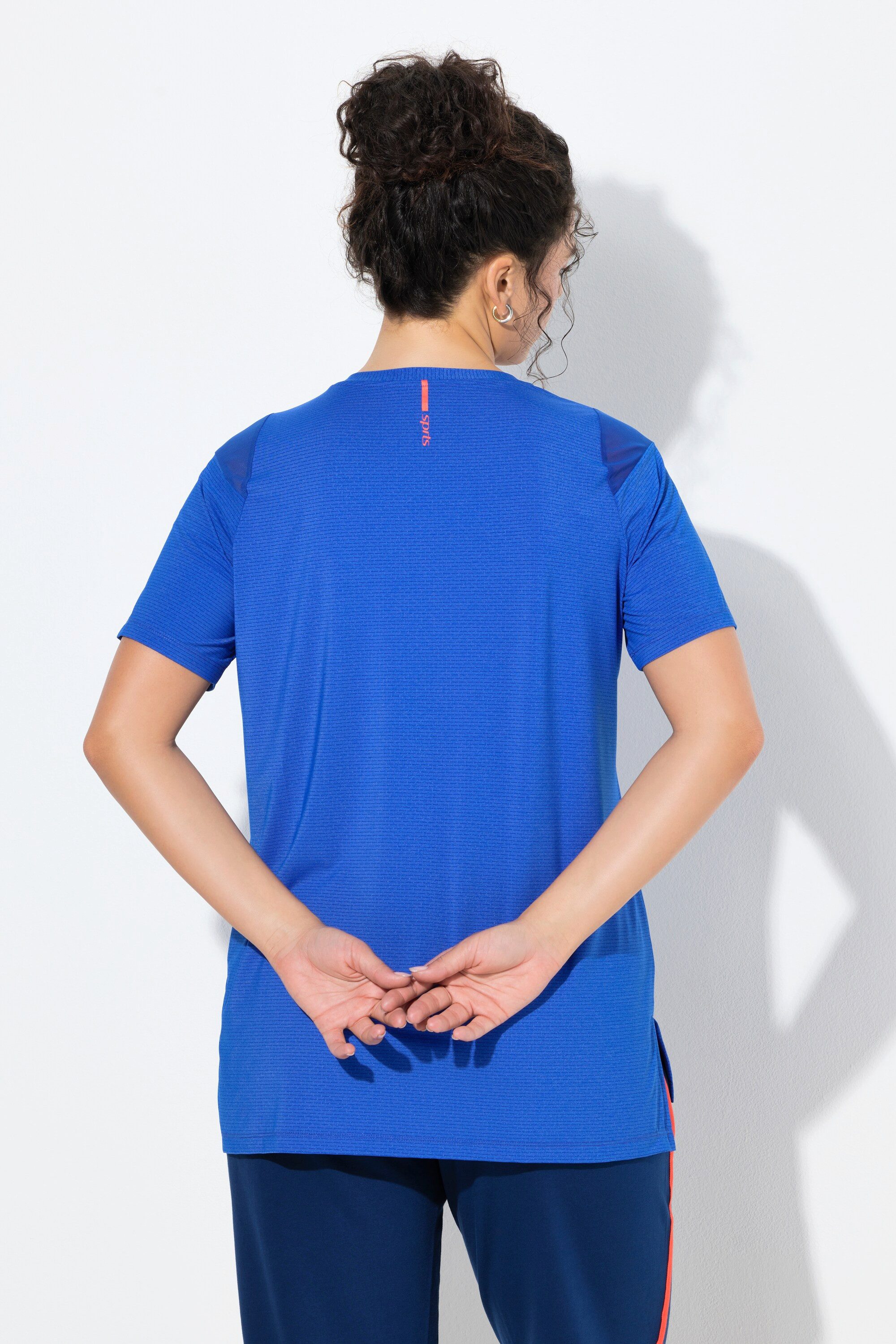 Ulla Popken T-Shirt Funktionsshirt Mesh-Einsatz V-Ausschnitt Halbarm